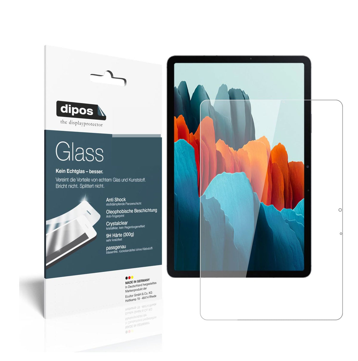 Klare Displayschutzfolie von dipos passend für Samsung Galaxy Tab S7 Wi-Fi, 9H kratzfest und blasenfrei montiert