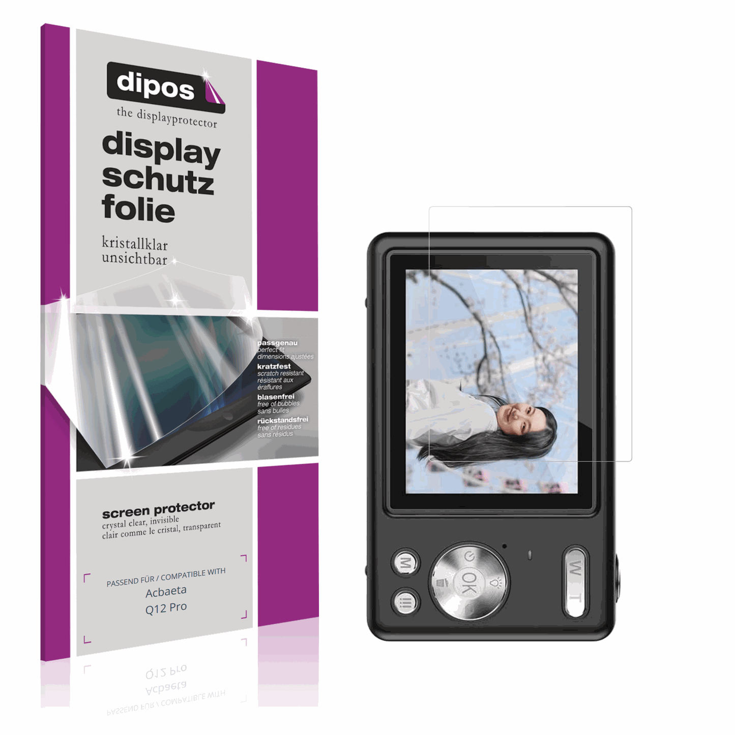 Klare Displayschutzfolie von dipos passend für Acbaeta Q12 Pro, präziser Zuschnitt und blasenfrei montiert