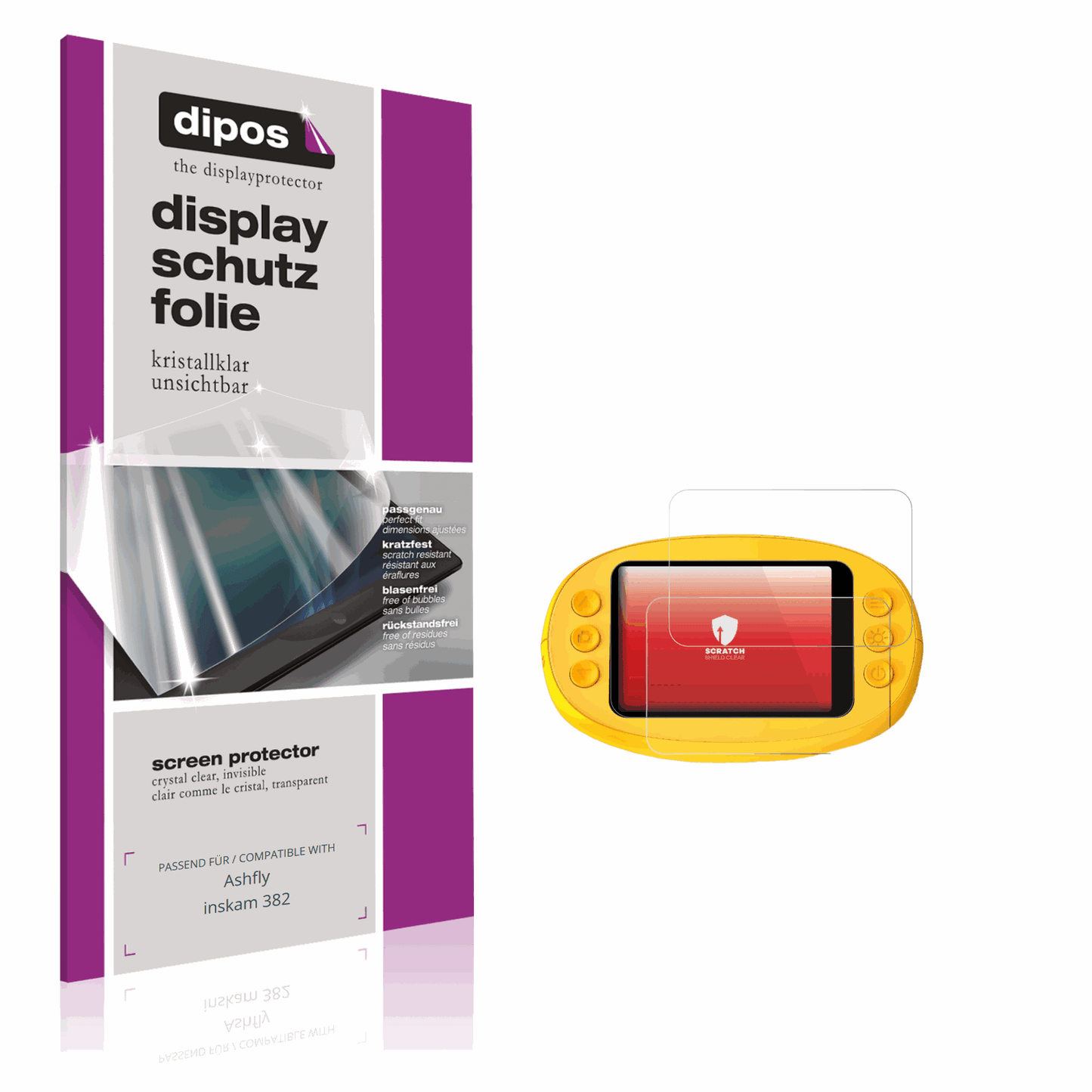 Klare Displayschutzfolie von dipos passend für Ashfly inskam 382, präziser Zuschnitt und blasenfrei montiert