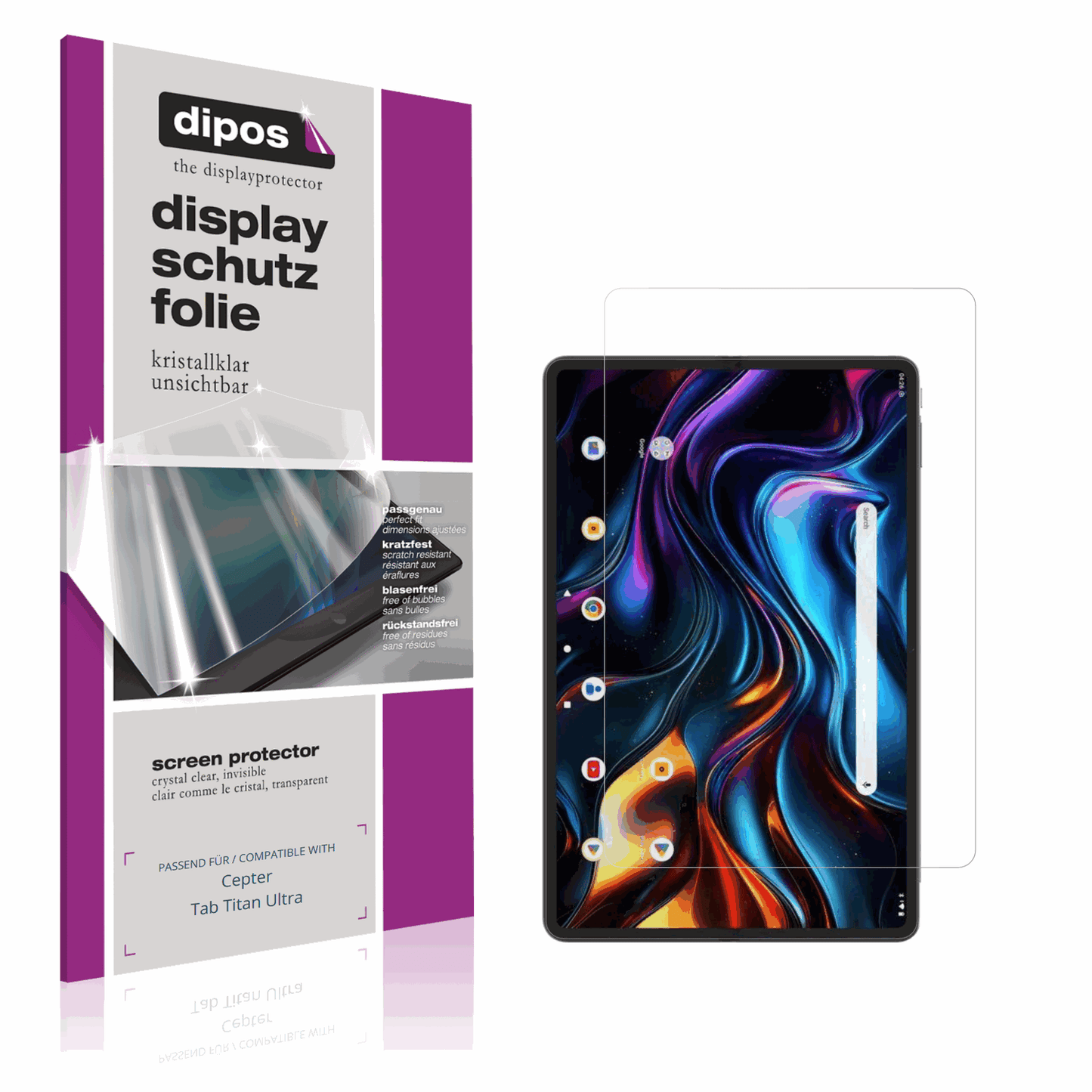 Klare Displayschutzfolie von dipos passend für Cepter Tab Titan Ultra, präziser Zuschnitt und blasenfrei montiert