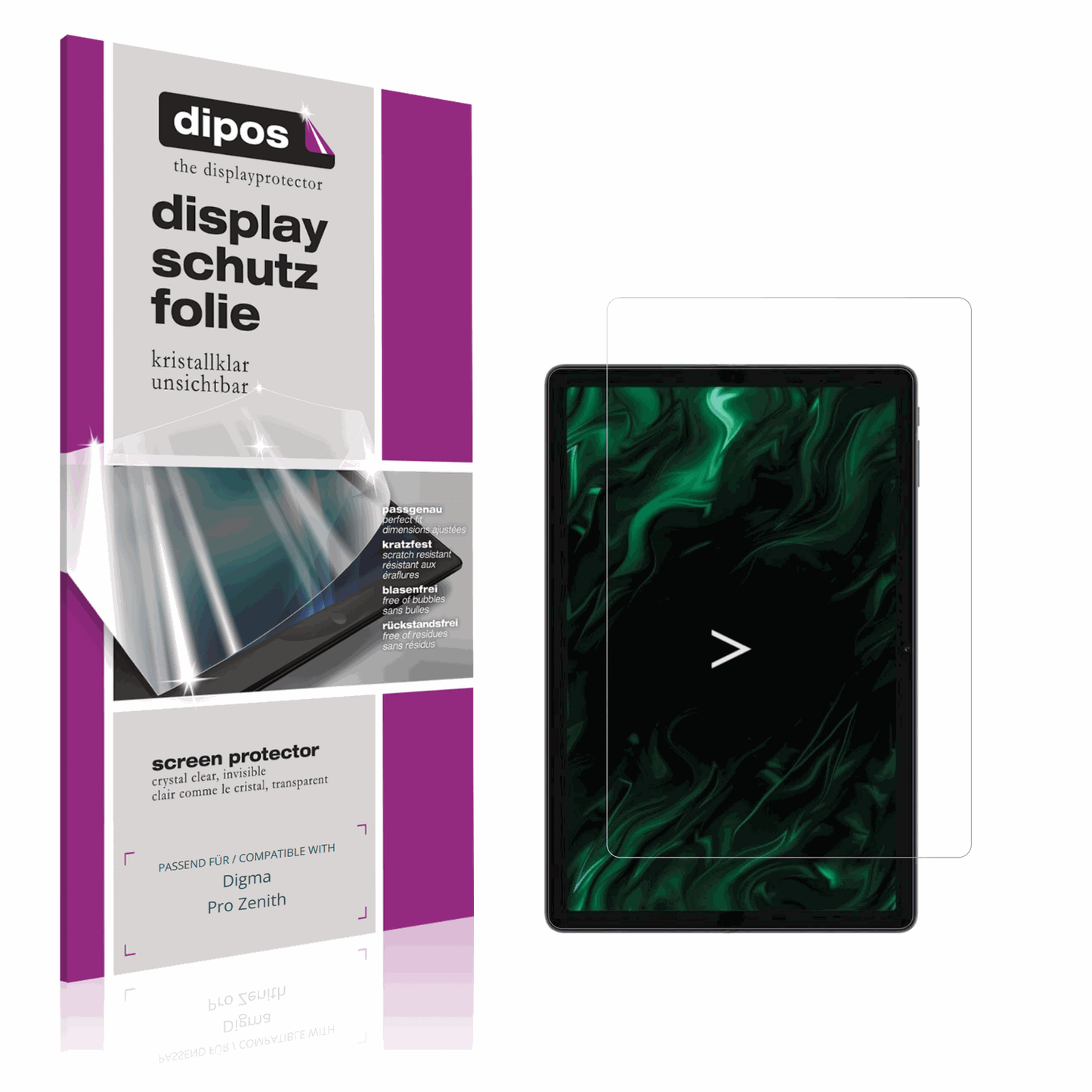 Klare Displayschutzfolie von dipos passend für Digma Pro Zenith, präziser Zuschnitt und blasenfrei montiert