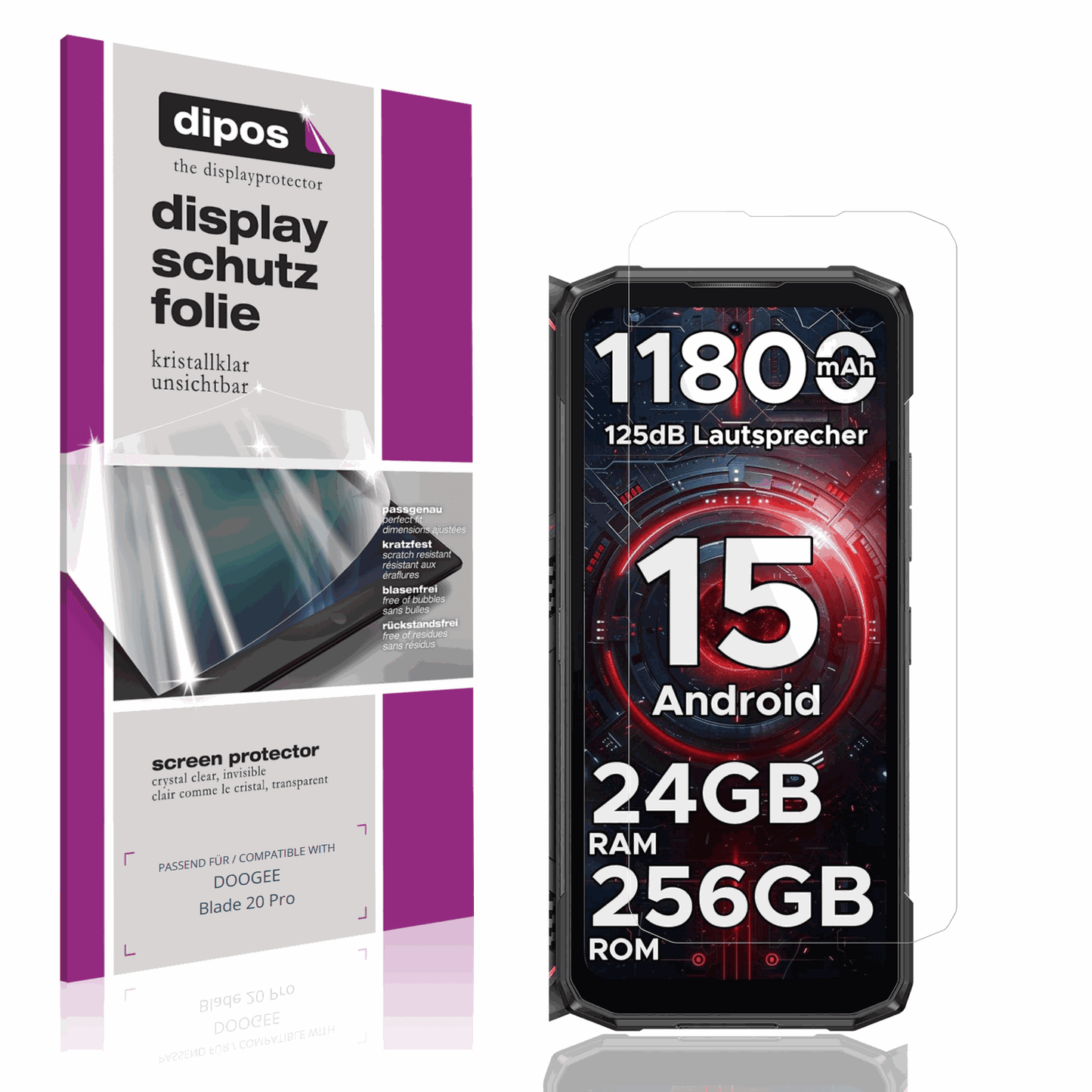 Klare Displayschutzfolie von dipos passend für DOOGEE Blade 20 Pro, präziser Zuschnitt und blasenfrei montiert