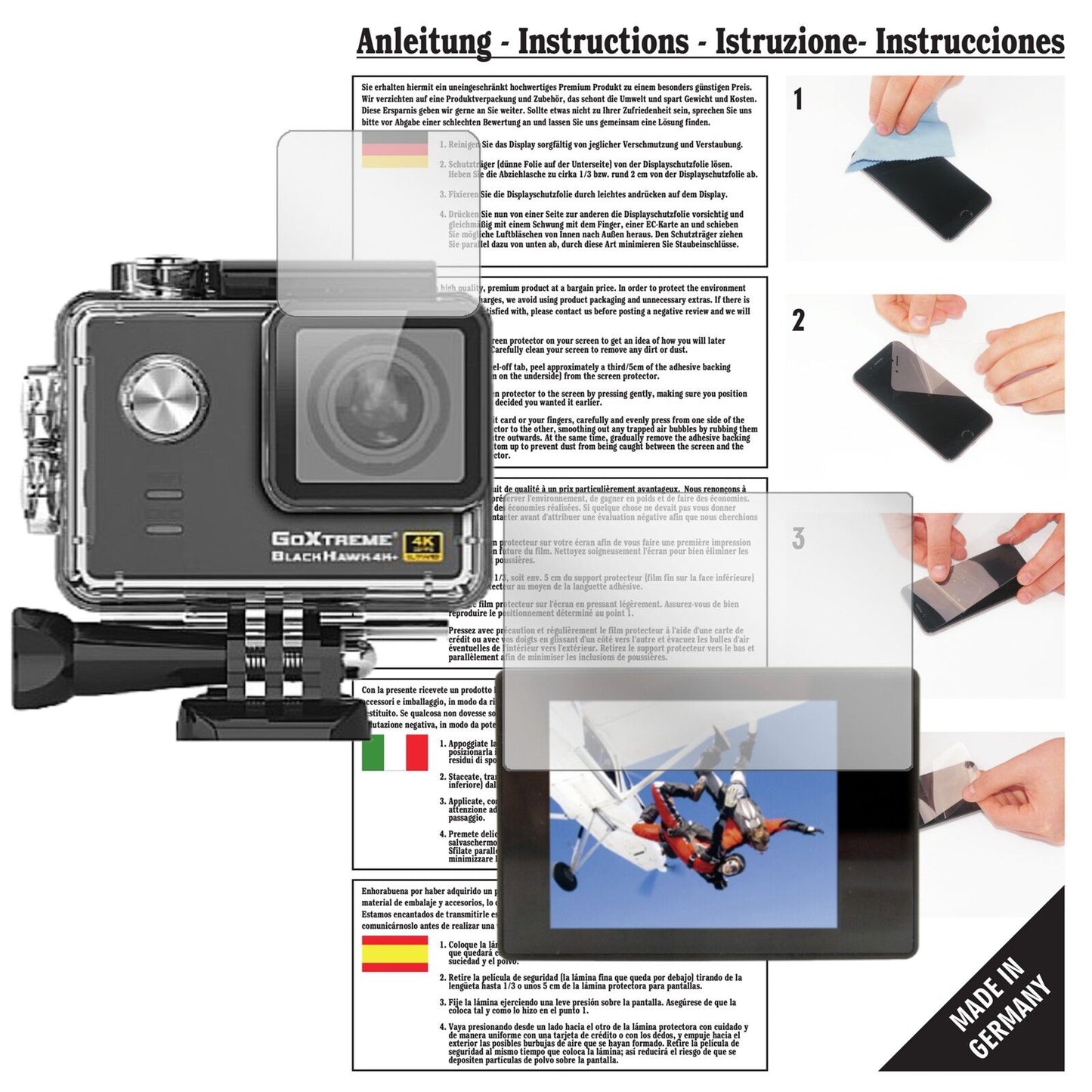 Klare Displayschutzfolie von dipos passend für Easypix GoXtreme Black Hawk 4K+, präziser Zuschnitt und blasenfrei montiert