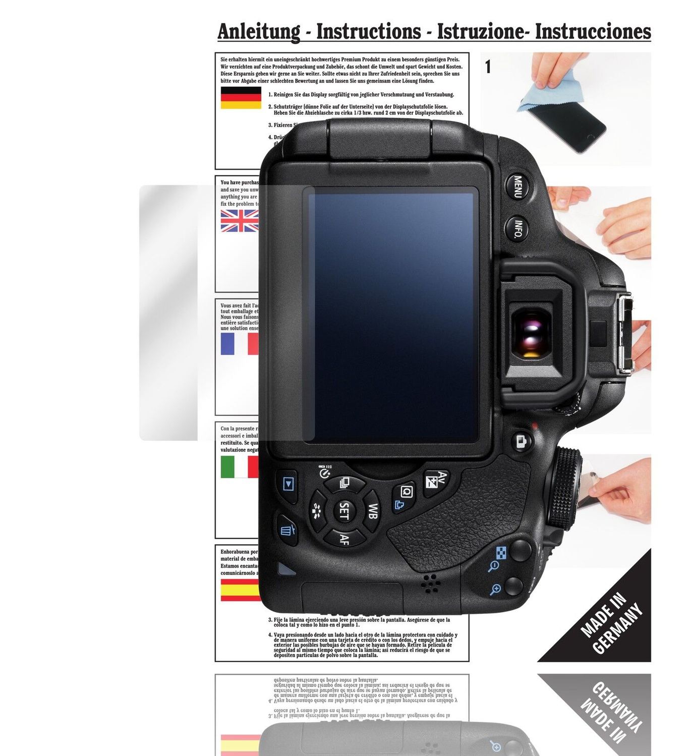 Klare Displayschutzfolie von dipos passend für EOS 700D Canon, präziser Zuschnitt und blasenfrei montiert