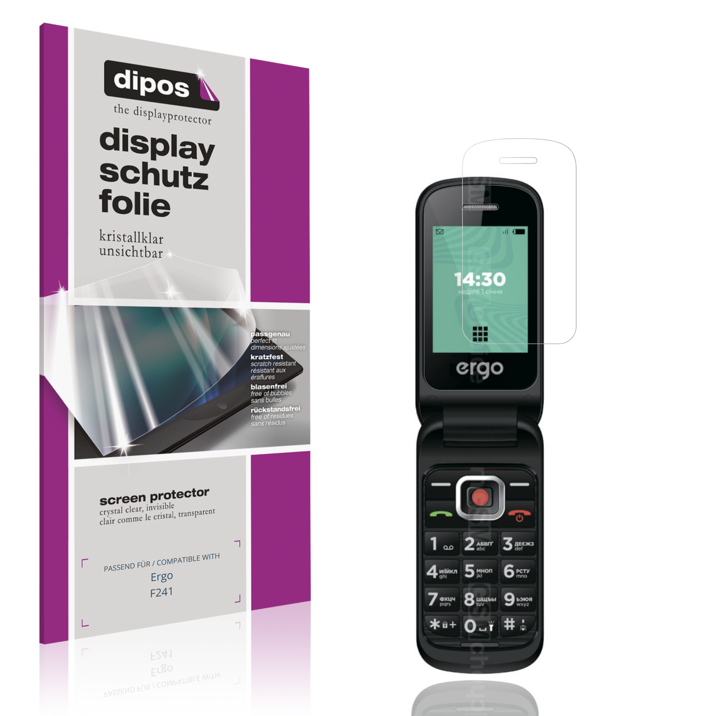 Klare Displayschutzfolie von dipos passend für Ergo F241, präziser Zuschnitt und blasenfrei montiert