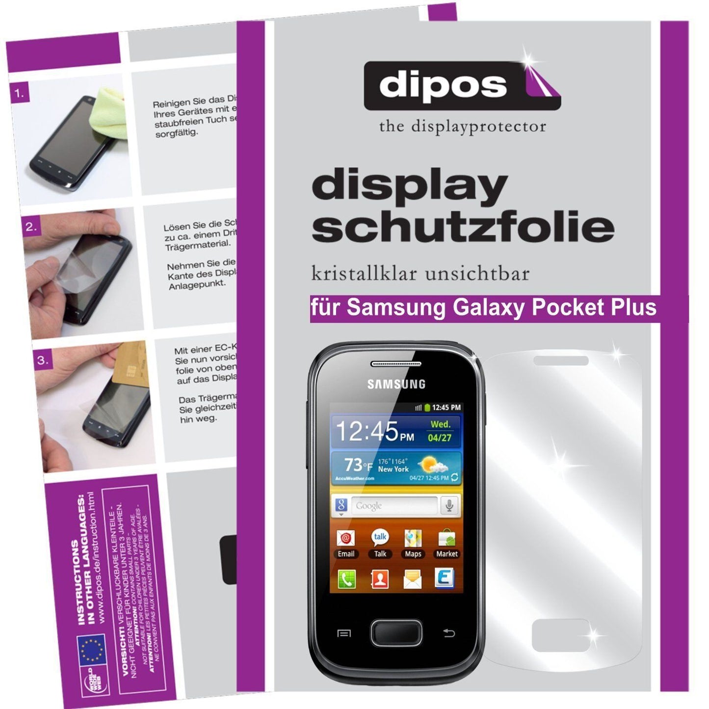 Klare Displayschutzfolie von dipos passend für Galaxy Pocket Plus Samsung, präziser Zuschnitt und blasenfrei montiert