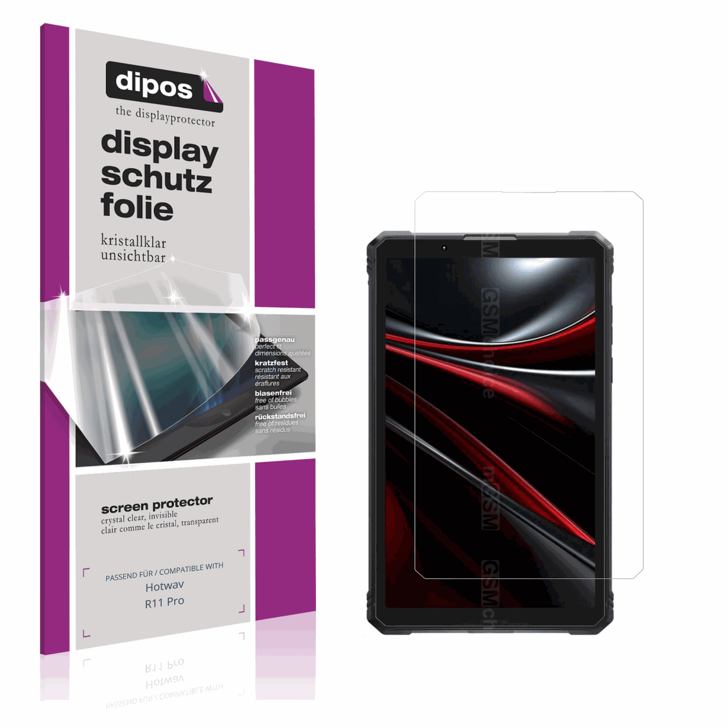 Klare Displayschutzfolie von dipos passend für Hotwav R11 Pro, präziser Zuschnitt und blasenfrei montiert