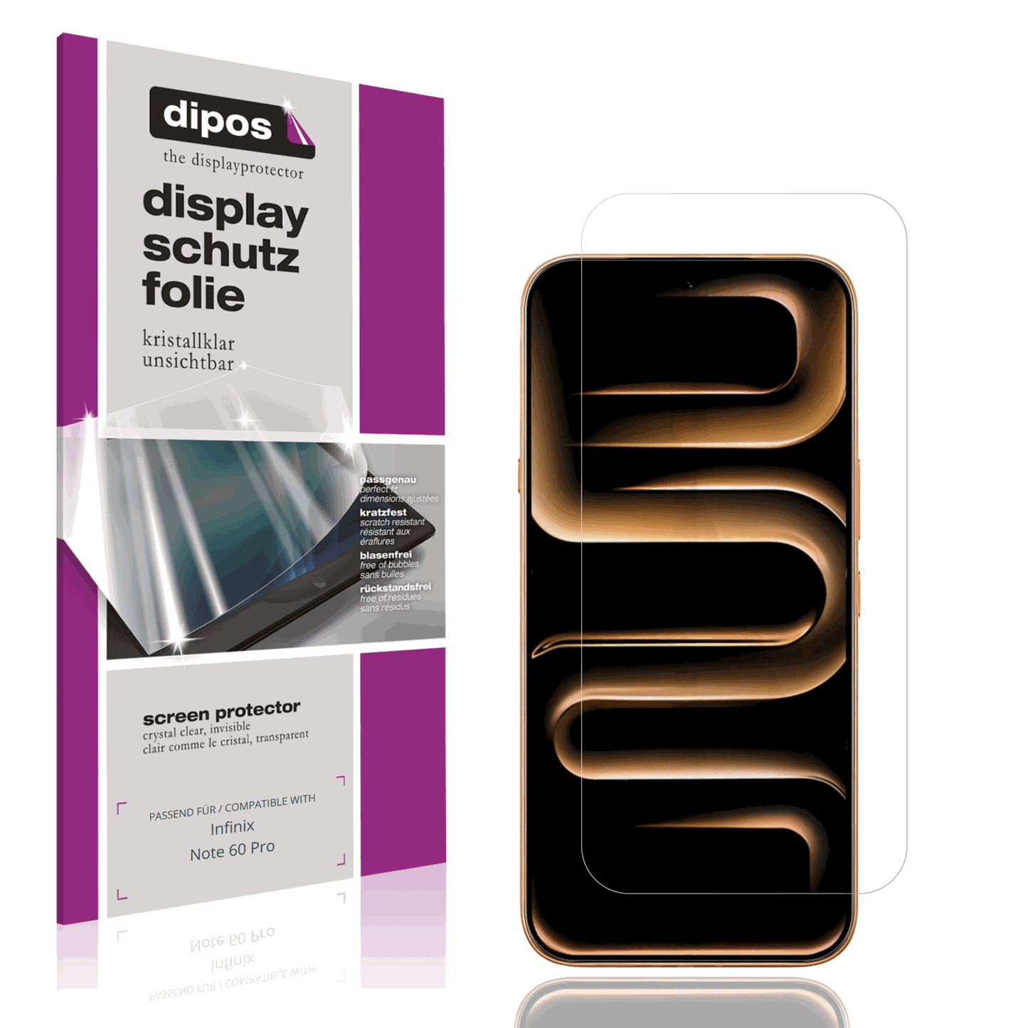 Klare Displayschutzfolie von dipos passend für Infinix Note 60 Pro, präziser Zuschnitt und blasenfrei montiert