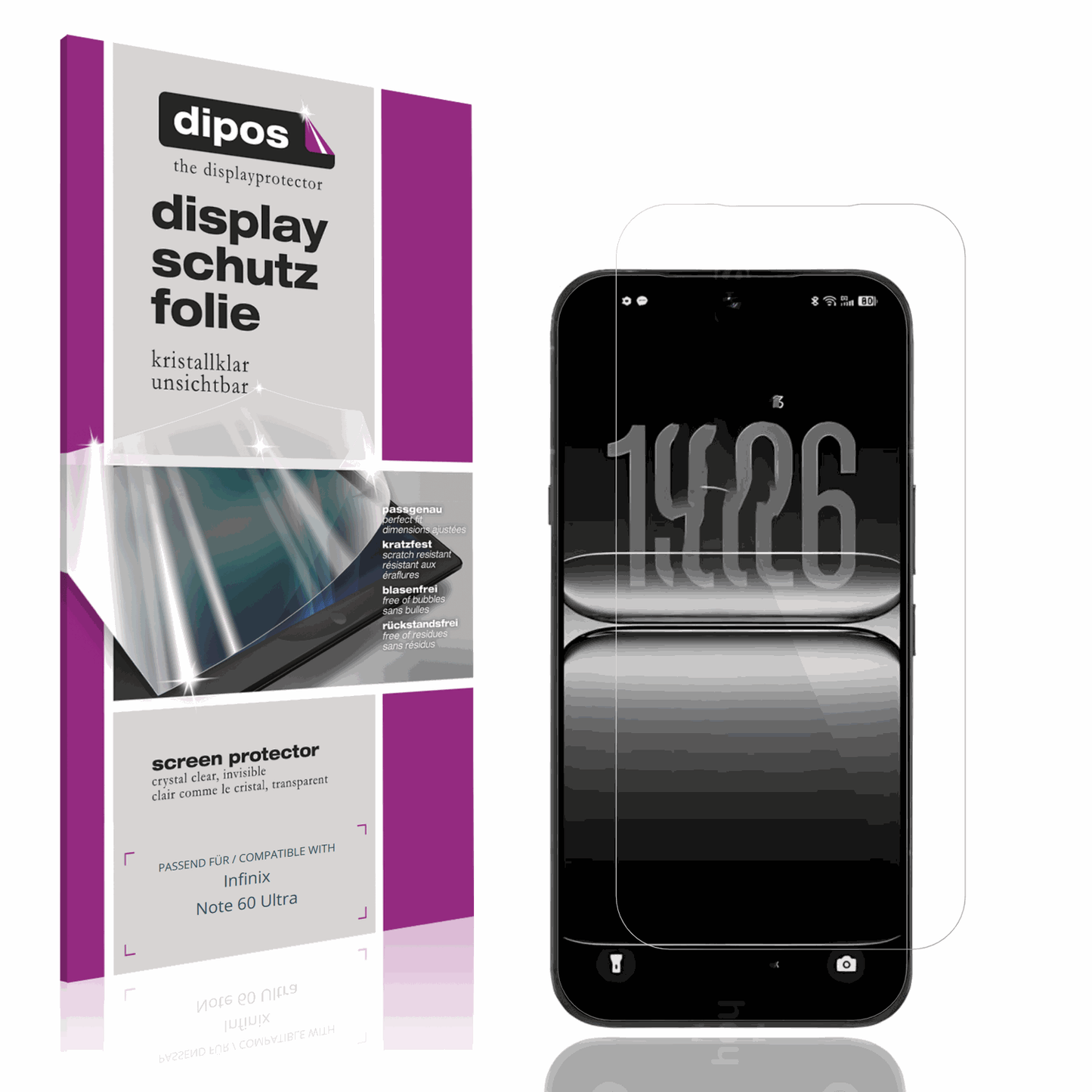 Klare Displayschutzfolie von dipos passend für Infinix Note 60 Ultra, präziser Zuschnitt und blasenfrei montiert