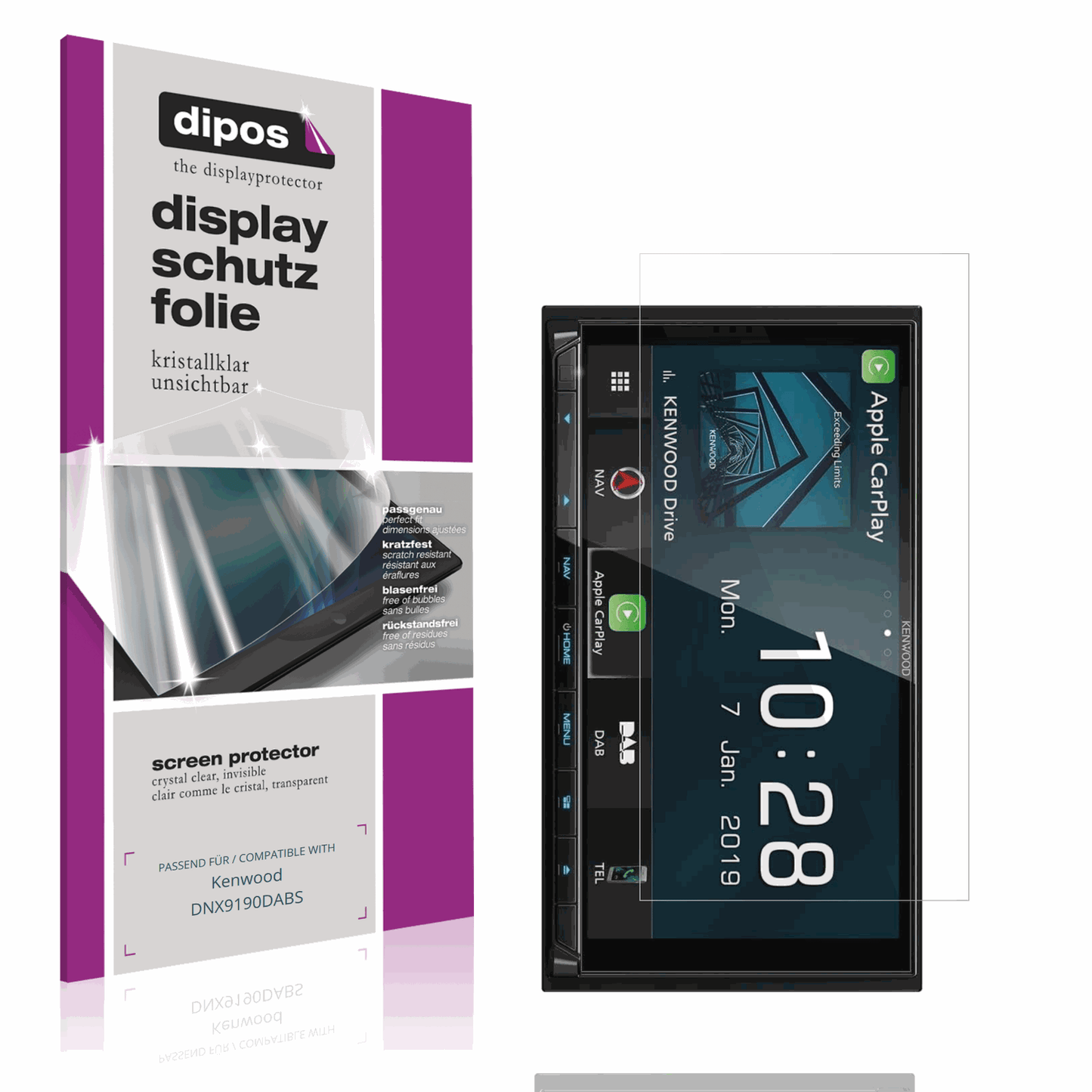 Klare Displayschutzfolie von dipos passend für Kenwood DNX9190DABS, präziser Zuschnitt und blasenfrei montiert