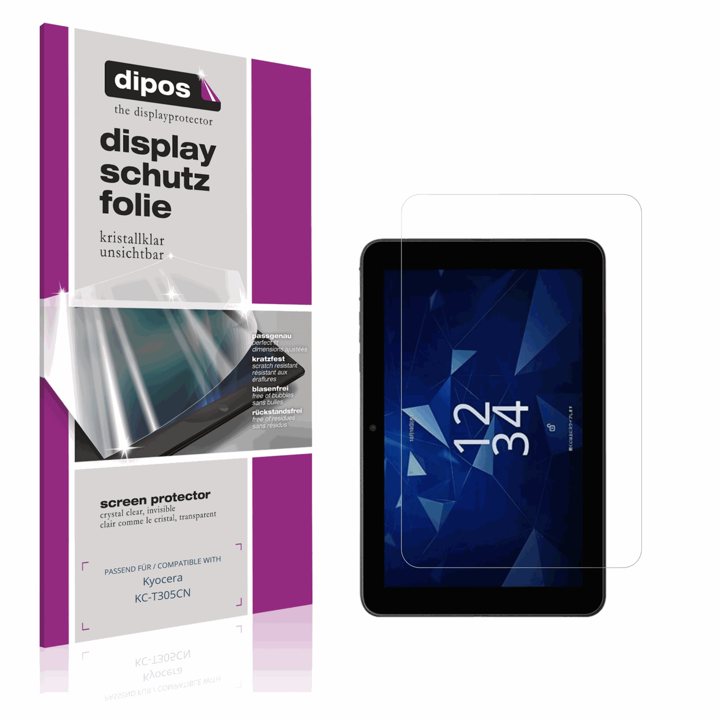 Klare Displayschutzfolie von dipos passend für Kyocera KC-T305CN, präziser Zuschnitt und blasenfrei montiert