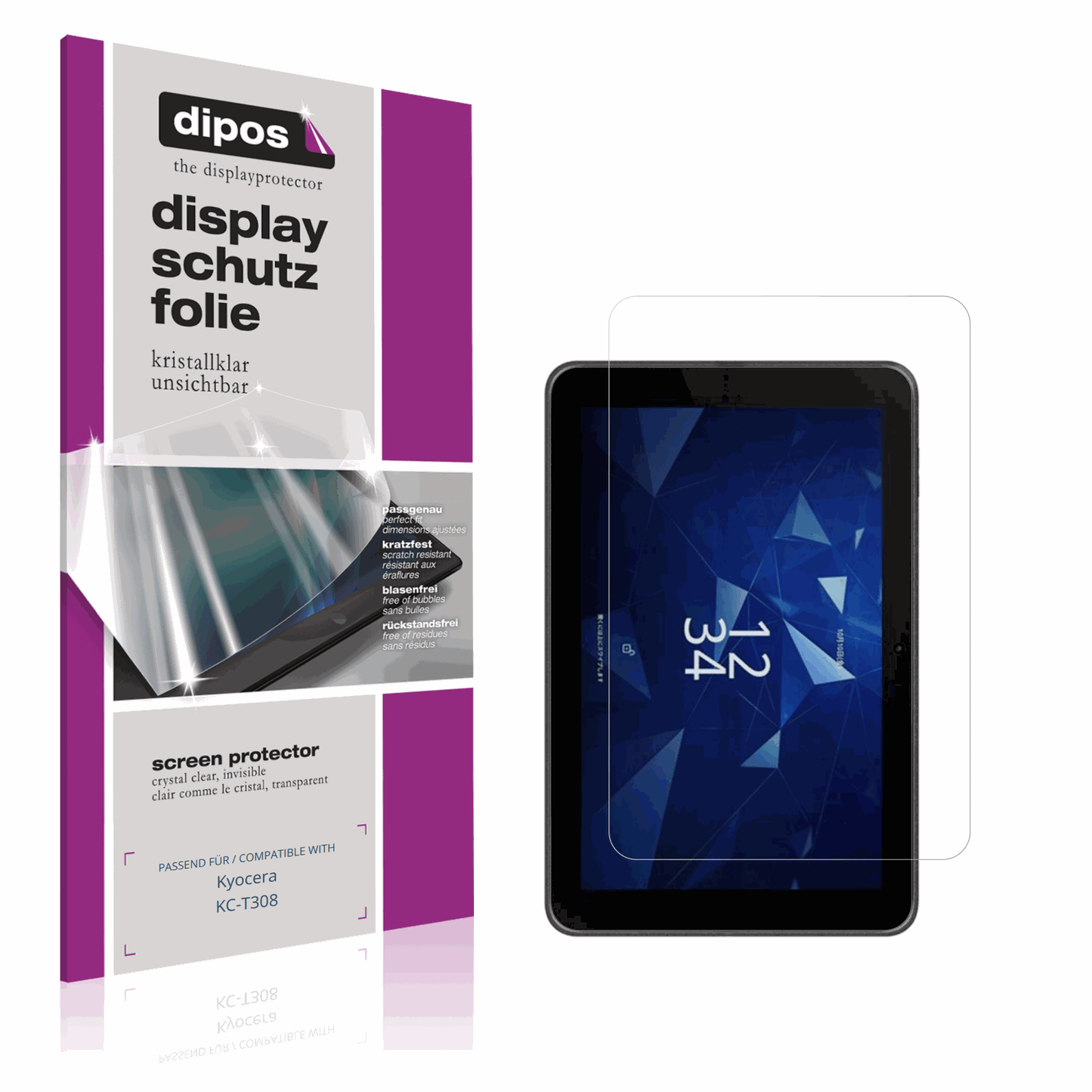 Klare Displayschutzfolie von dipos passend für Kyocera KC-T308, präziser Zuschnitt und blasenfrei montiert