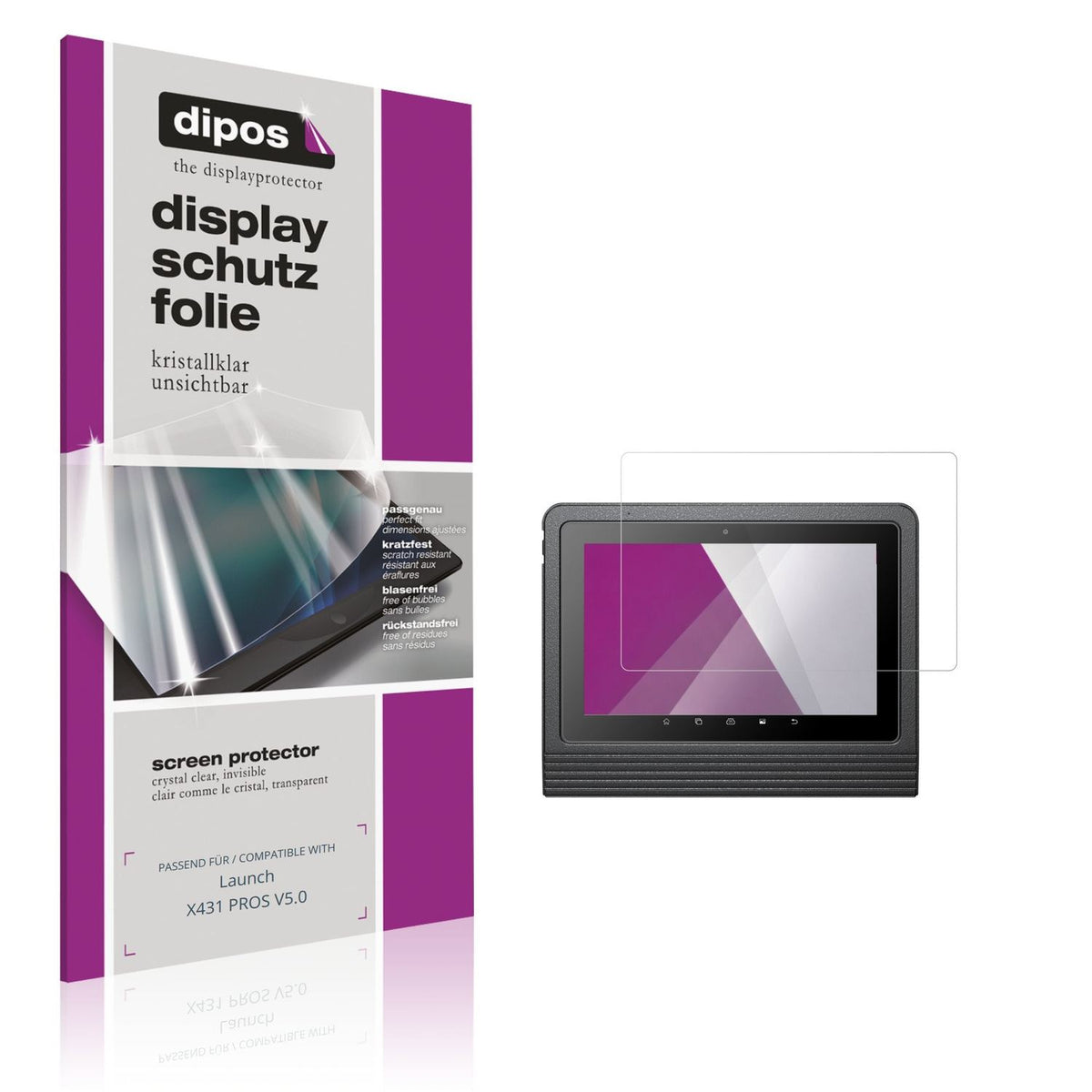 Klare Displayschutzfolie von dipos passend für Launch X431 PROS V5.0, präziser Zuschnitt und blasenfrei montiert