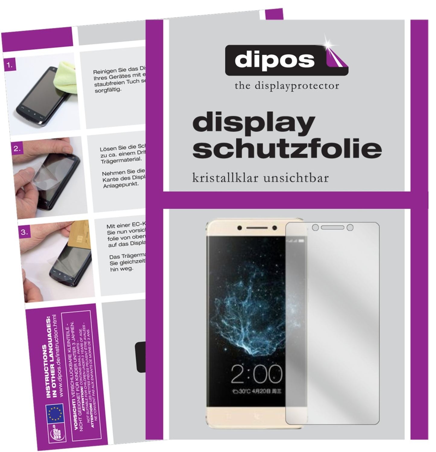 Klare Displayschutzfolie von dipos passend für LeEco Le Pro 3 Elite, präziser Zuschnitt und blasenfrei montiert