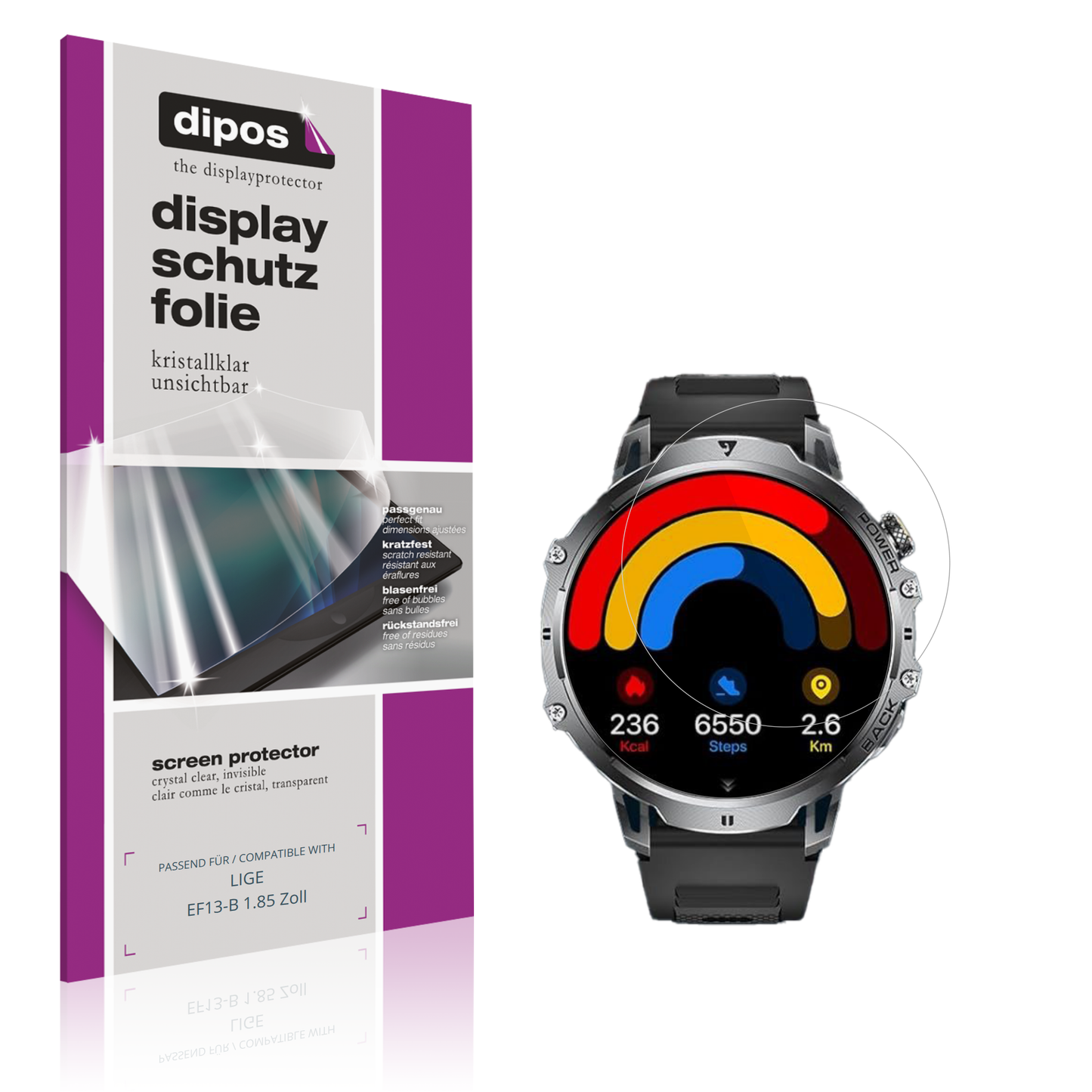 Klare Displayschutzfolie von dipos passend für LIGE EF13-B 1.85 Zoll, präziser Zuschnitt und blasenfrei montiert