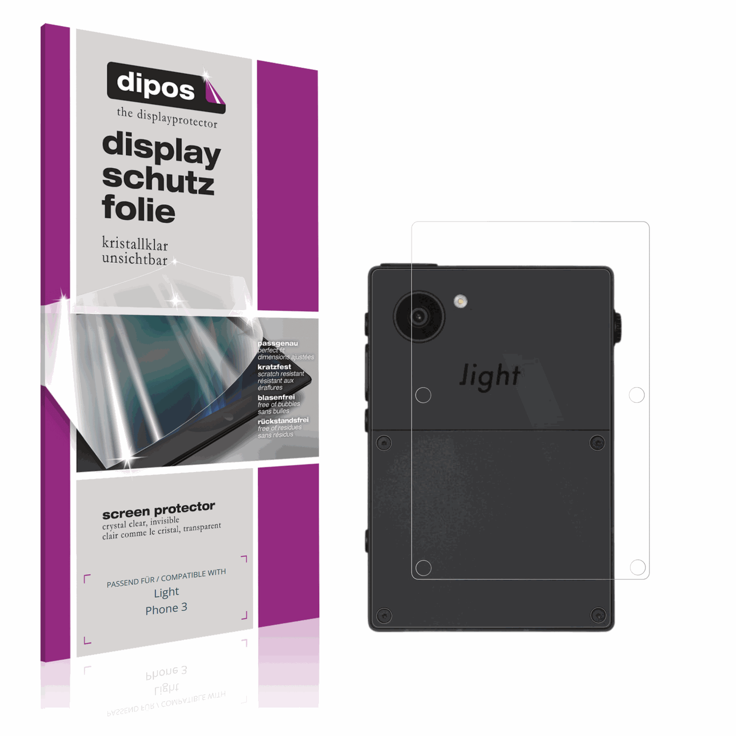 Klare Displayschutzfolie von dipos passend für Light Phone 3 Rückseite, präziser Zuschnitt und blasenfrei montiert
