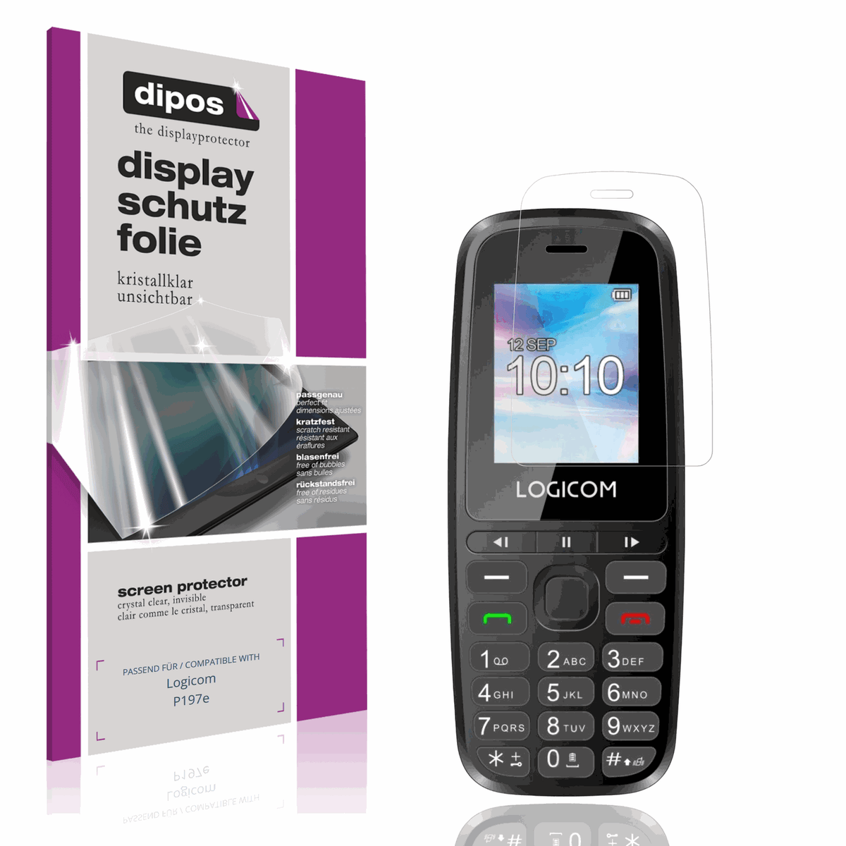 Klare Displayschutzfolie von dipos passend für Logicom P197e, präziser Zuschnitt und blasenfrei montiert
