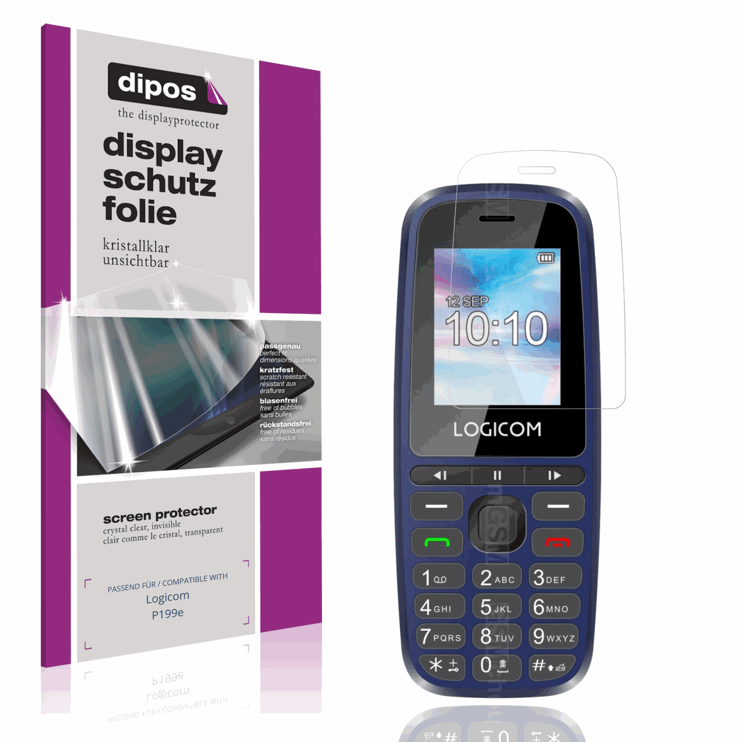 Klare Displayschutzfolie von dipos passend für Logicom P199e, präziser Zuschnitt und blasenfrei montiert