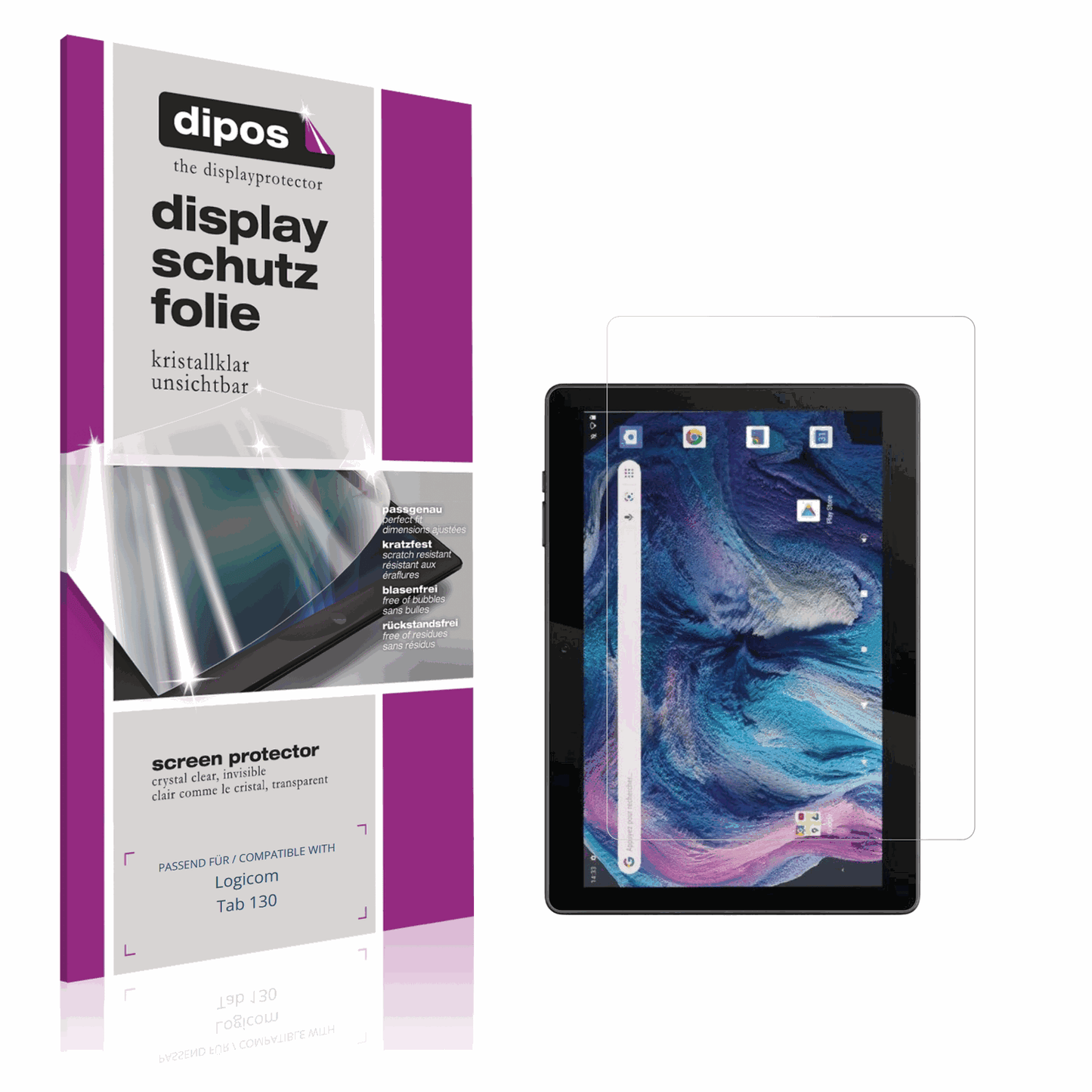 Klare Displayschutzfolie von dipos passend für Logicom Tab 130, präziser Zuschnitt und blasenfrei montiert