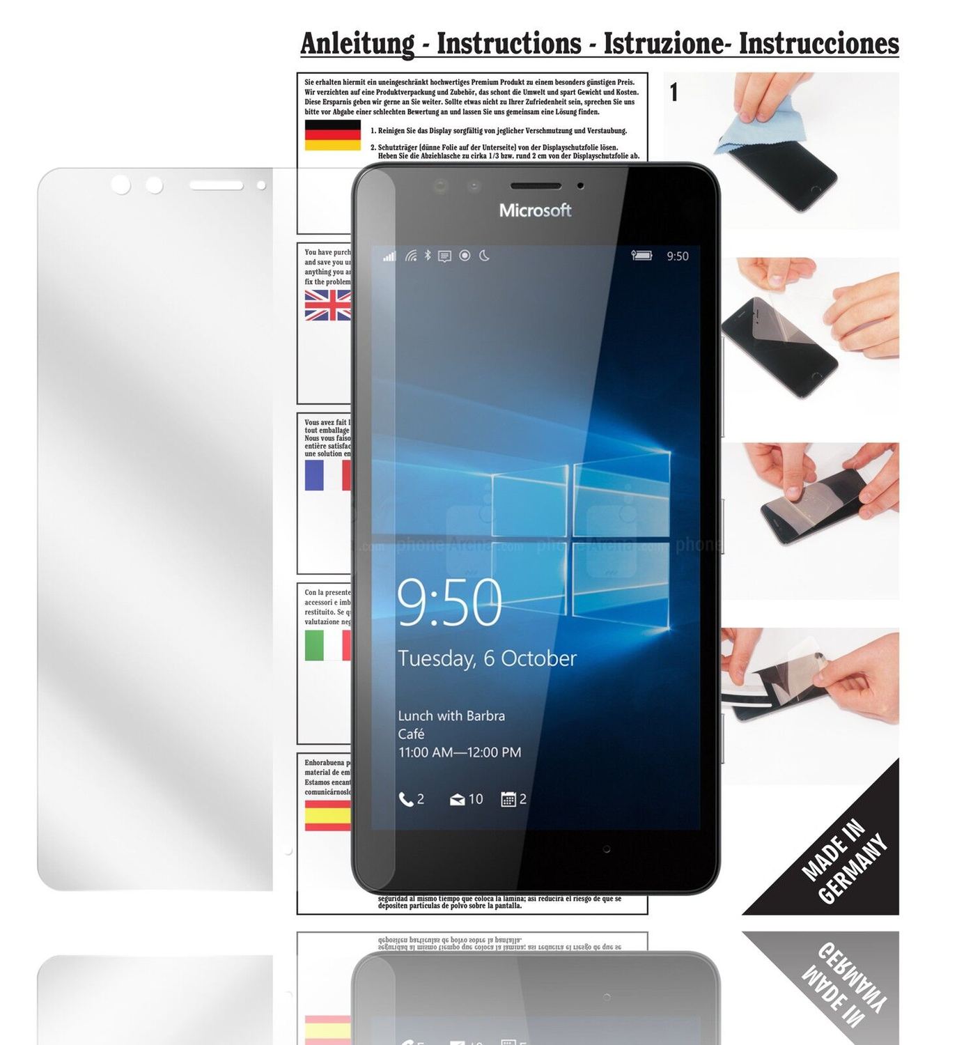 Klare Displayschutzfolie von dipos passend für Lumia 950 Microsoft, präziser Zuschnitt und blasenfrei montiert