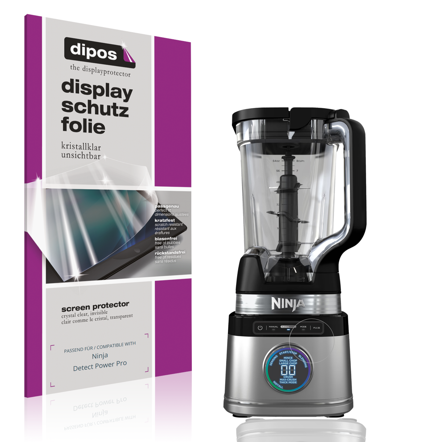 Klare Displayschutzfolie von dipos passend für Ninja Detect Power Pro, präziser Zuschnitt und blasenfrei montiert