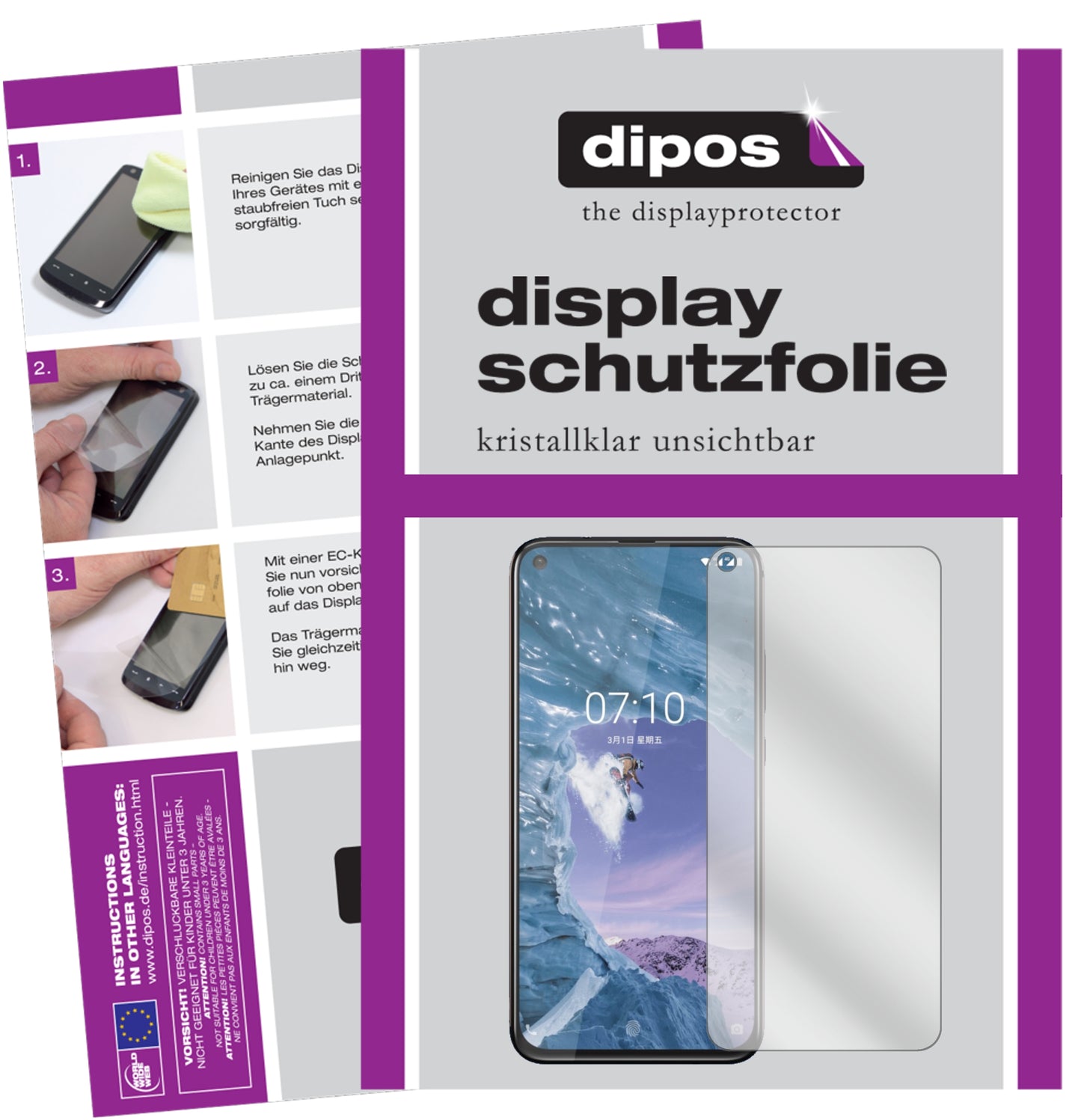 Klare Displayschutzfolie von dipos passend für Nokia 8.1 Plus, präziser Zuschnitt und blasenfrei montiert