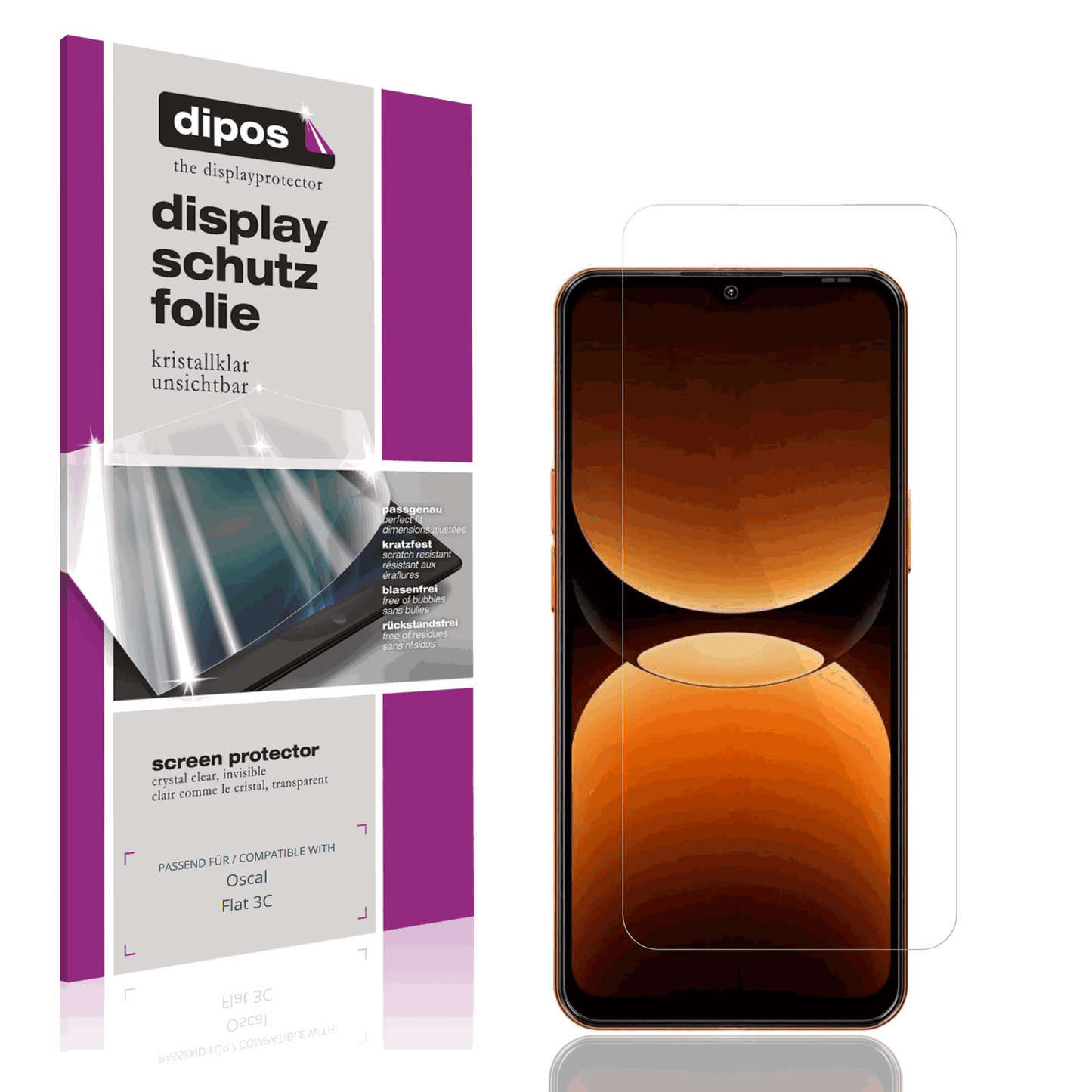 Klare Displayschutzfolie von dipos passend für Oscal Flat 3C, präziser Zuschnitt und blasenfrei montiert