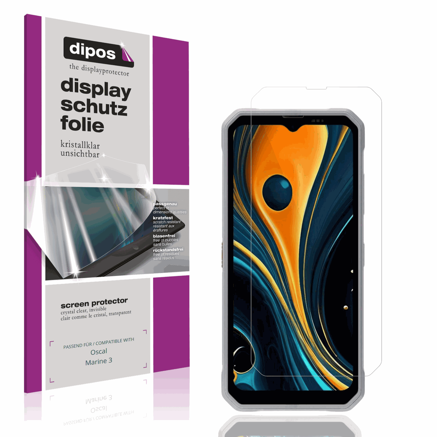 Klare Displayschutzfolie von dipos passend f�r Oscal Marine 3, pr�ziser Zuschnitt und blasenfrei montiert
