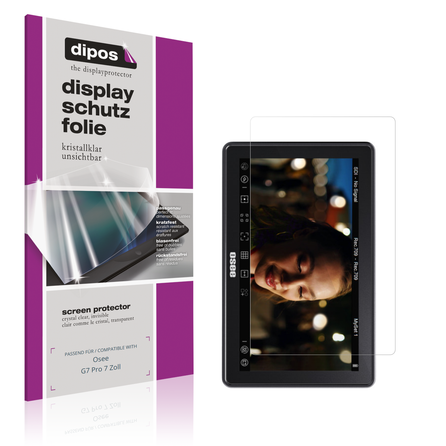 Klare Displayschutzfolie von dipos passend für Osee G7 Pro 7 Zoll, präziser Zuschnitt und blasenfrei montiert
