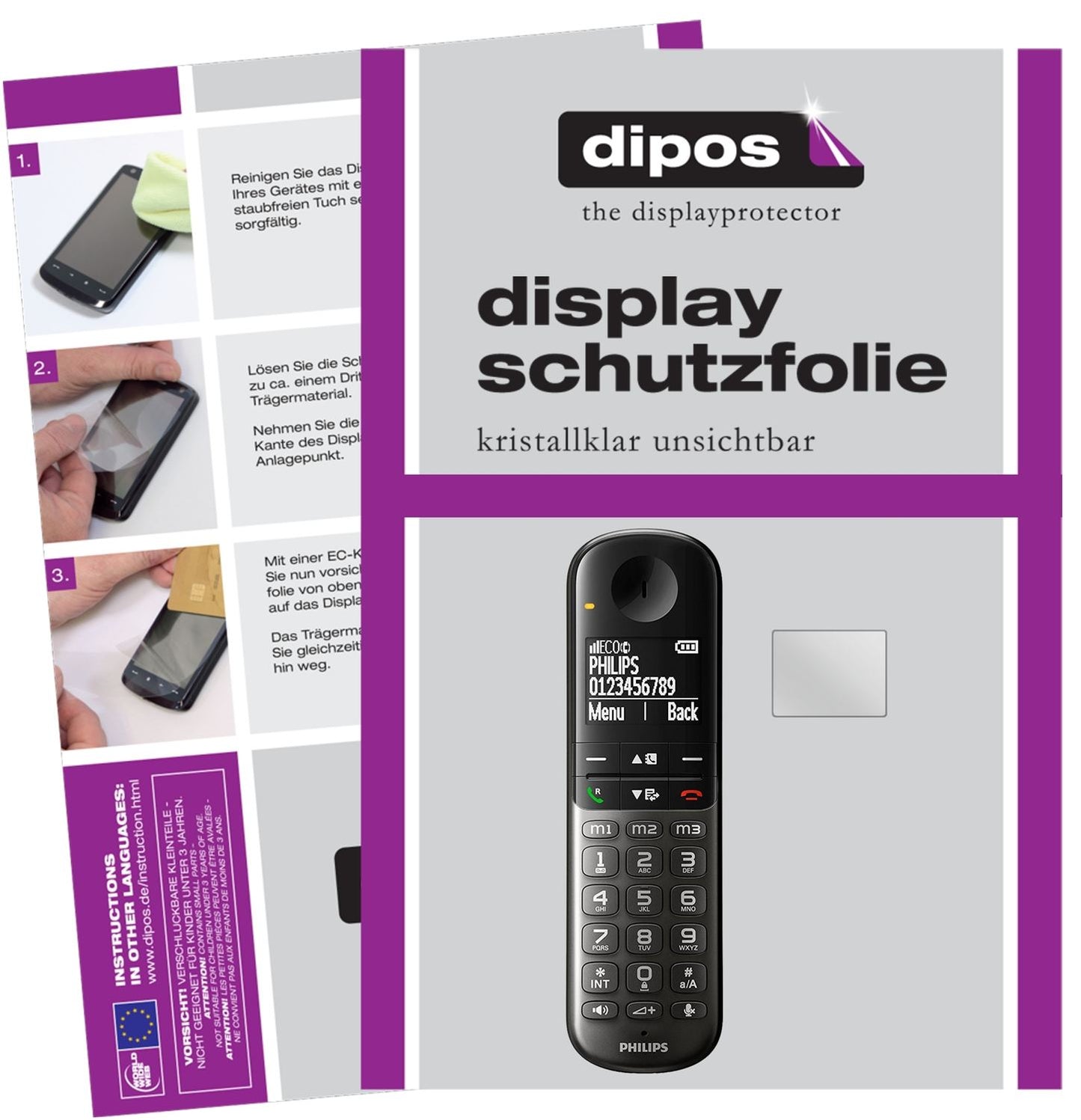 Klare Displayschutzfolie von dipos passend für Philips XL495, präziser Zuschnitt und blasenfrei montiert