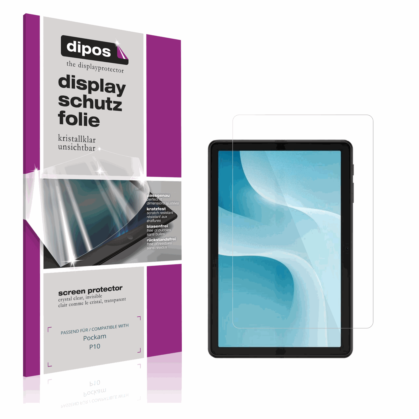 Klare Displayschutzfolie von dipos passend für Pockam P10, präziser Zuschnitt und blasenfrei montiert