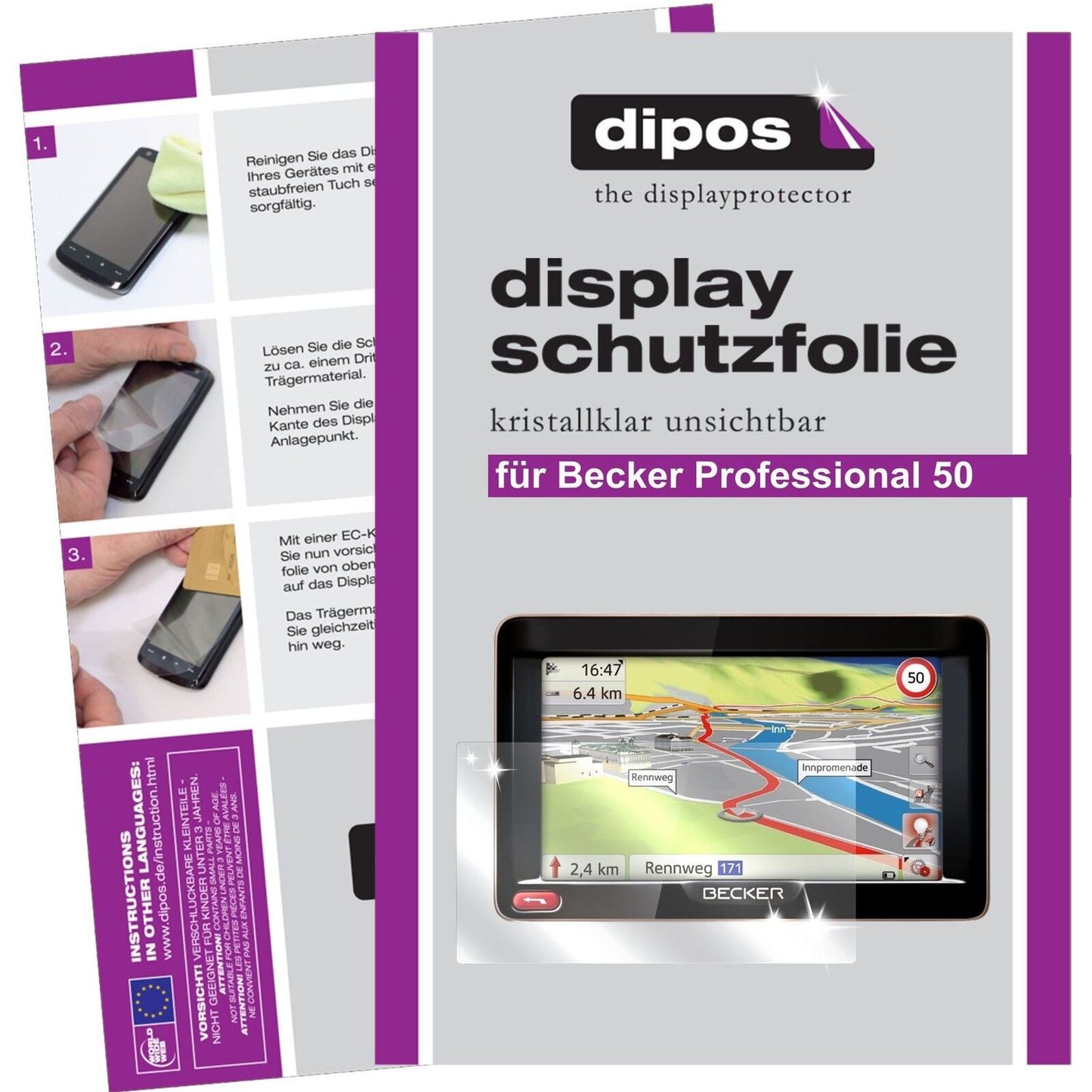 Klare Displayschutzfolie von dipos passend für Professional 50 Becker, präziser Zuschnitt und blasenfrei montiert