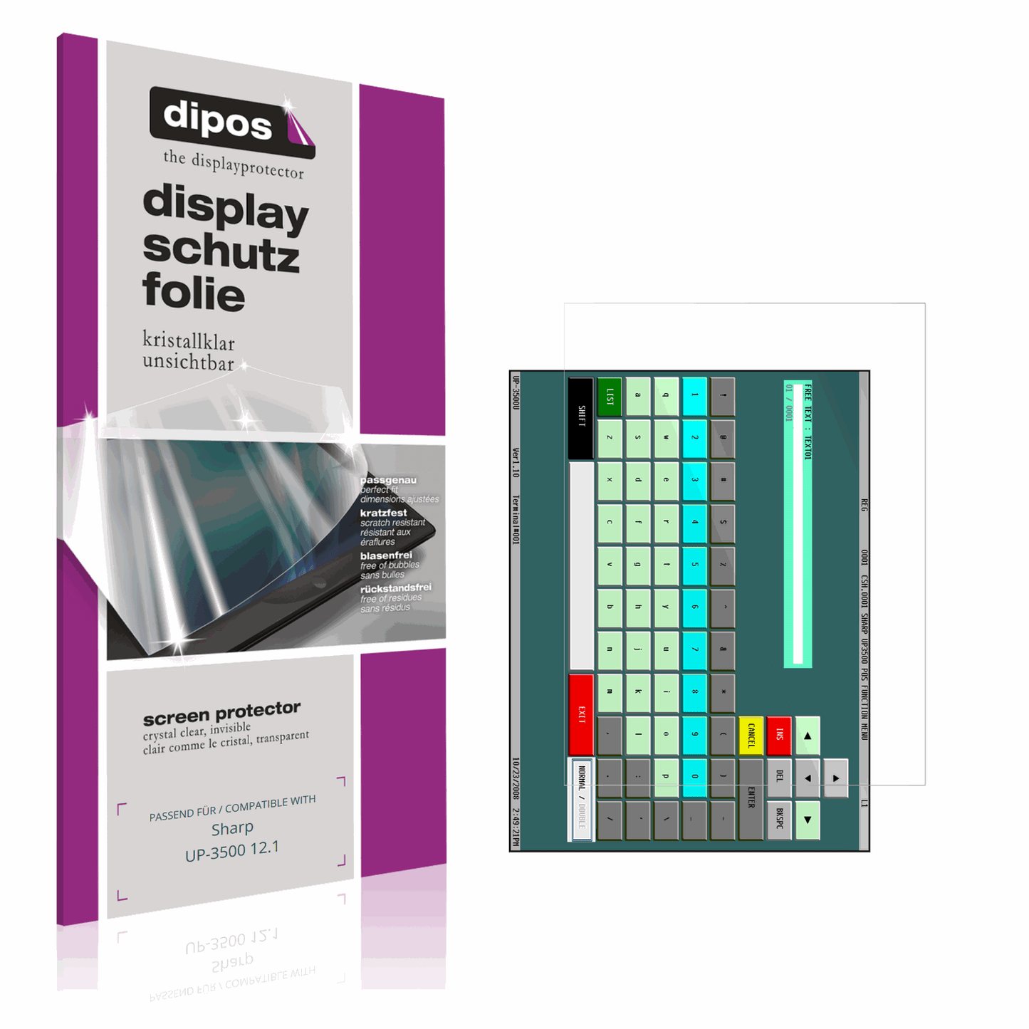 Klare Displayschutzfolie von dipos passend für Sharp UP-3500 12.1, präziser Zuschnitt und blasenfrei montiert