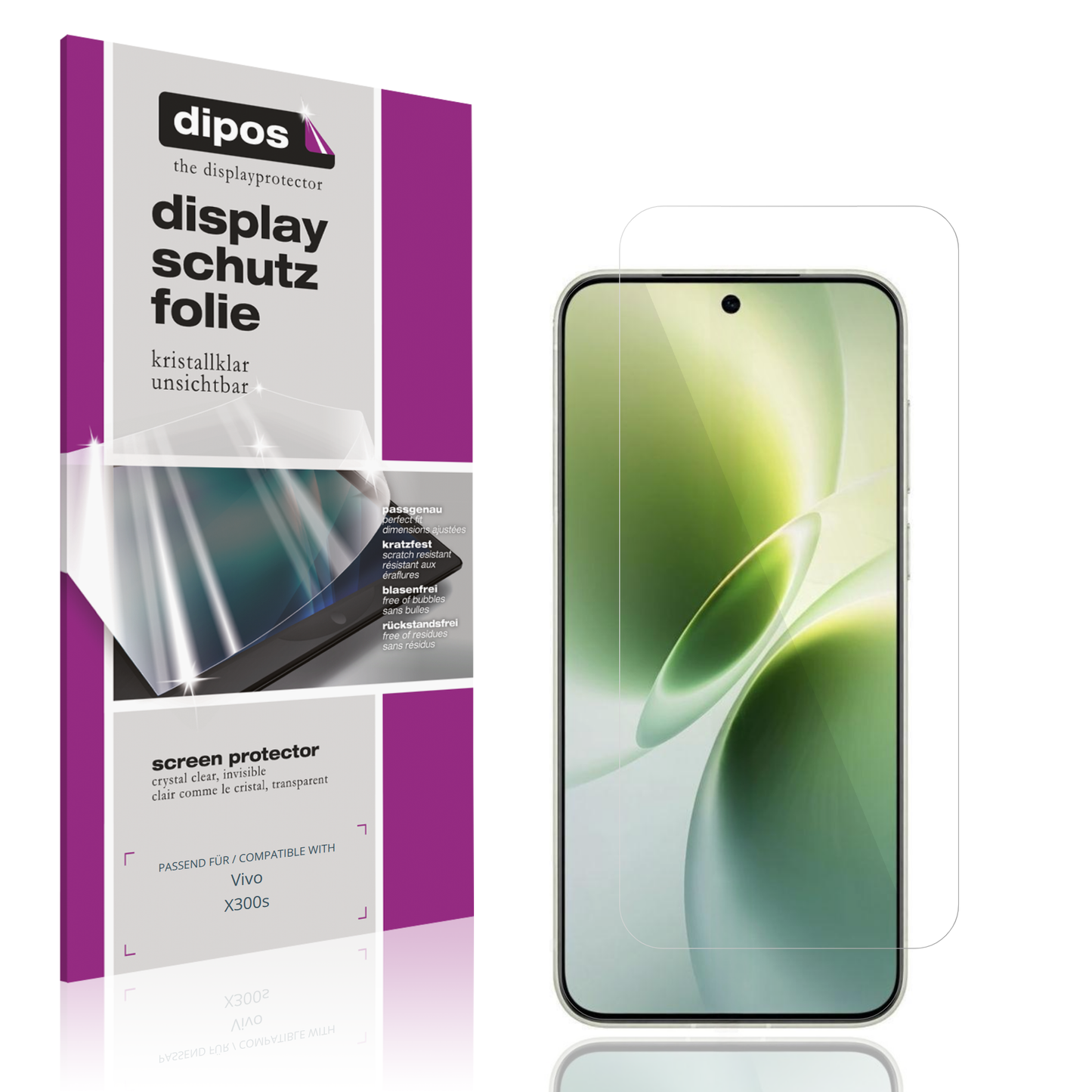 Klare Displayschutzfolie von dipos passend für Vivo X300s, präziser Zuschnitt und blasenfrei montiert
