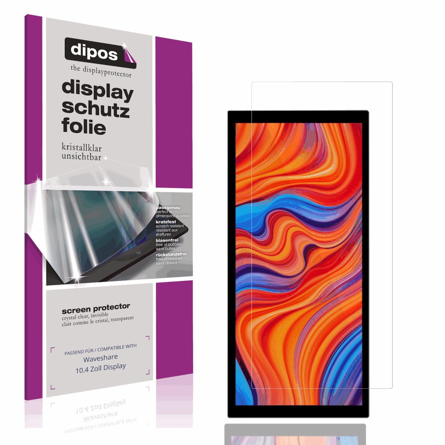Klare Displayschutzfolie von dipos passend für Waveshare 10.4 Zoll Display, präziser Zuschnitt und blasenfrei montiert