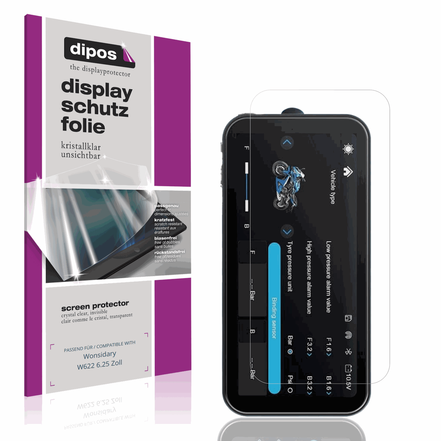 Klare Displayschutzfolie von dipos passend für Wonsidary W622 6.25 Zoll, präziser Zuschnitt und blasenfrei montiert