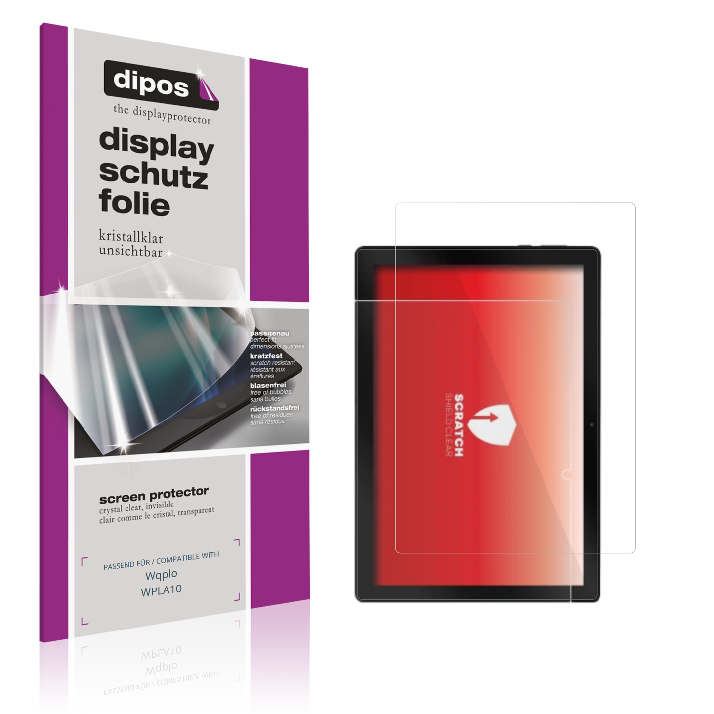 Klare Displayschutzfolie von dipos passend für Wqplo WPLA10, präziser Zuschnitt und blasenfrei montiert