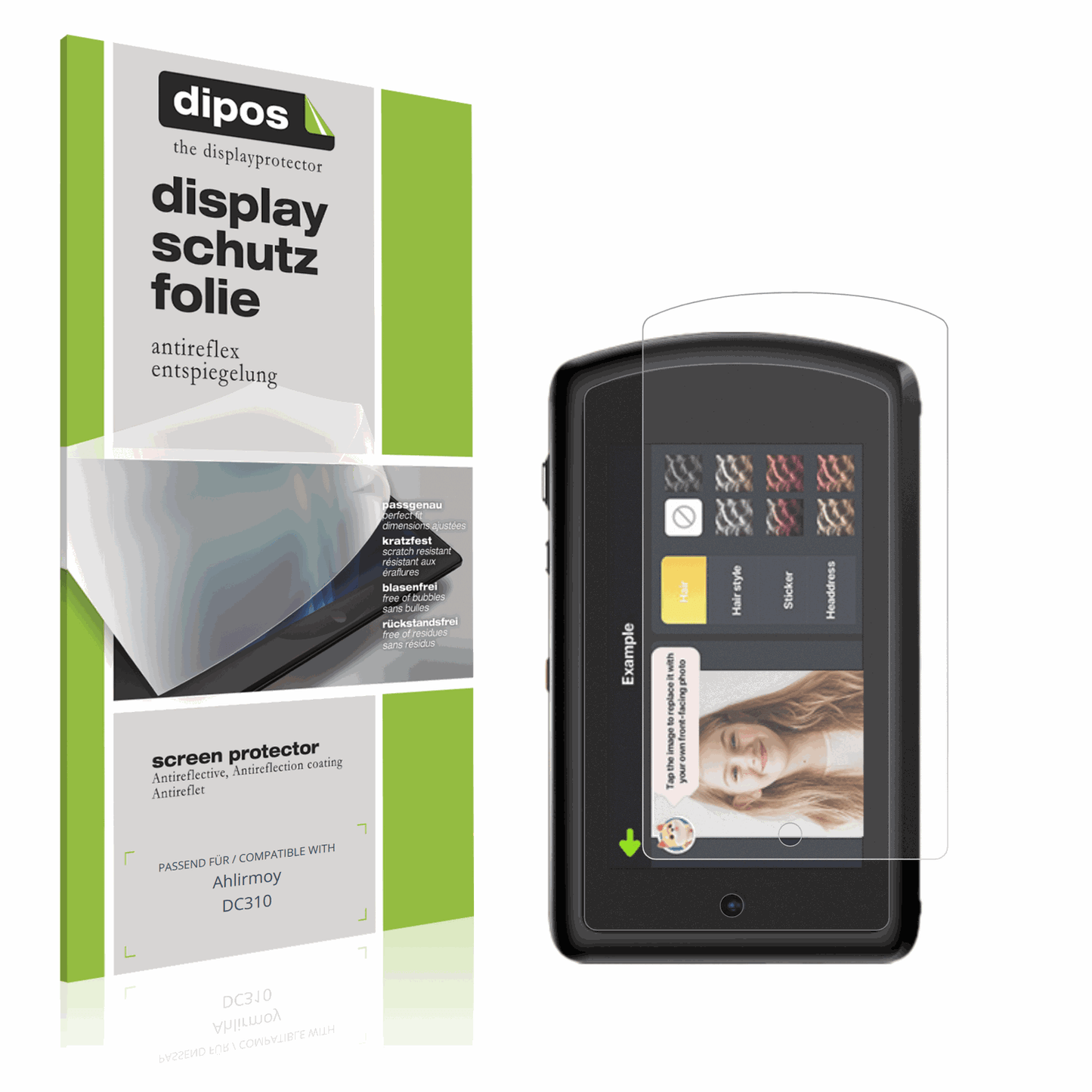 Matte Displayschutzfolie von dipos passend für Ahlirmoy DC310, präziser Zuschnitt und blasenfrei montiert
