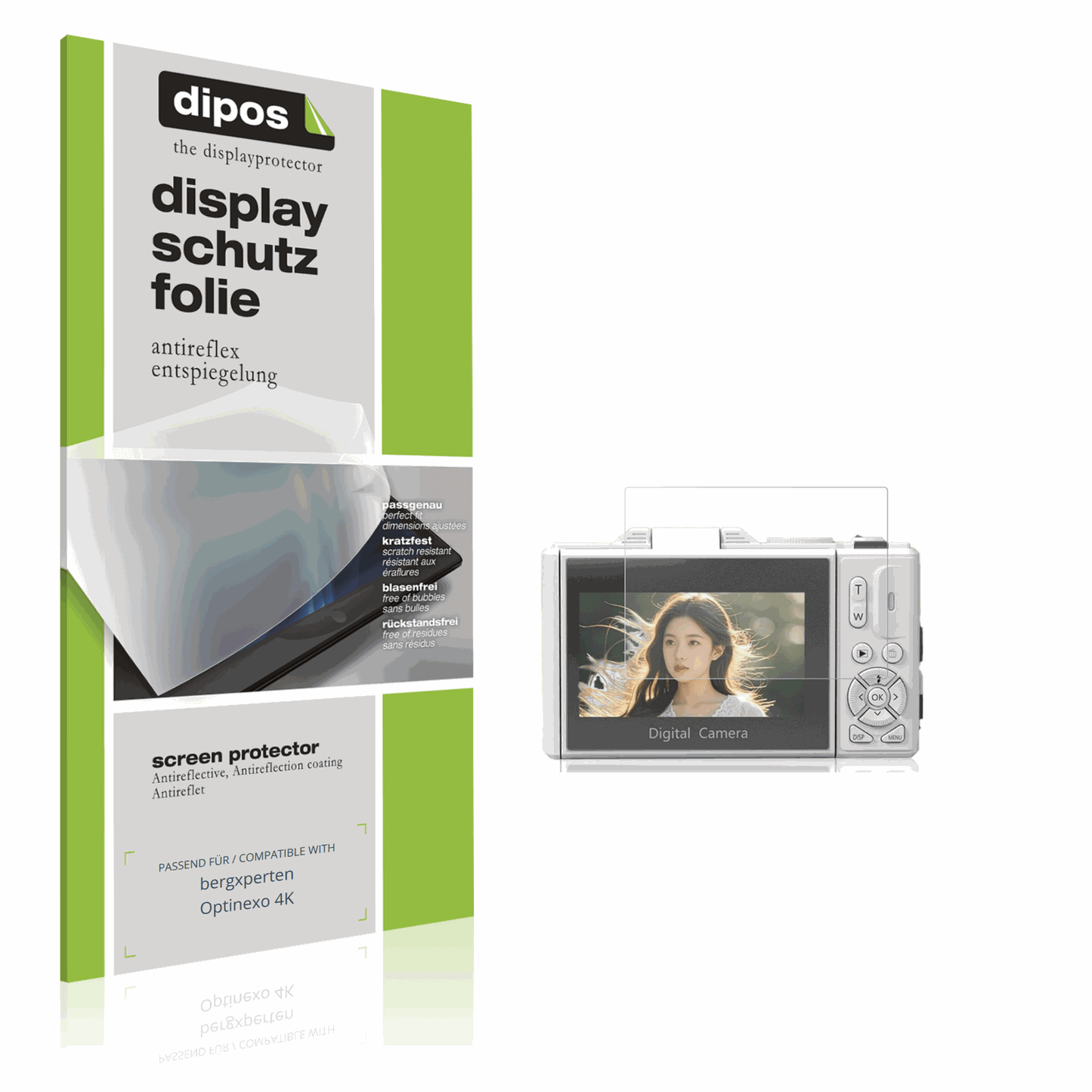 Matte Displayschutzfolie von dipos passend für bergxperten Optinexo 4K, präziser Zuschnitt und blasenfrei montiert