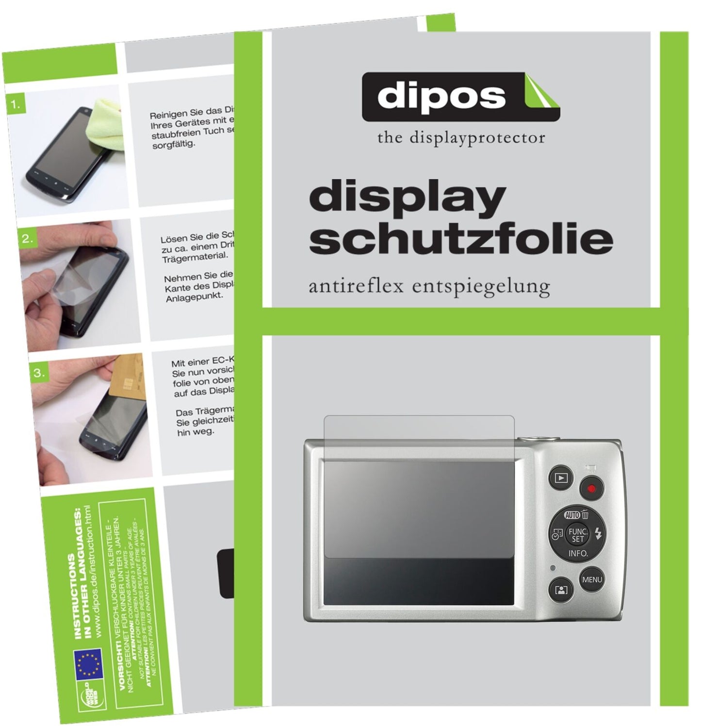 Matte Displayschutzfolie von dipos passend für Canon IXUS 185, präziser Zuschnitt und blasenfrei montiert