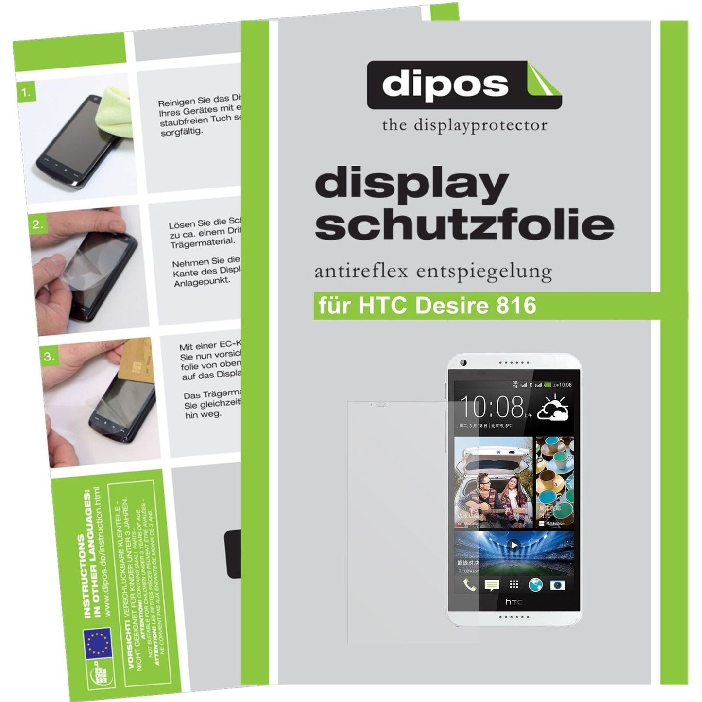 Matte Displayschutzfolie von dipos passend für Desire 816 HTC, präziser Zuschnitt und blasenfrei montiert
