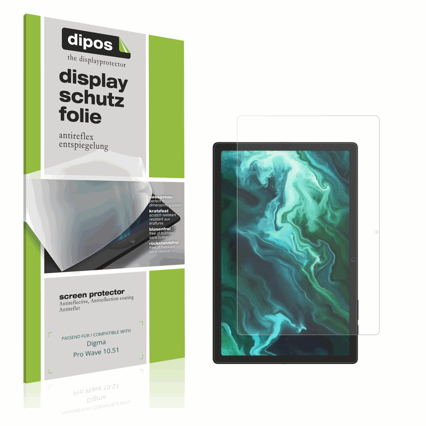 Matte Displayschutzfolie von dipos passend für Digma Pro Wave 10.51, präziser Zuschnitt und blasenfrei montiert
