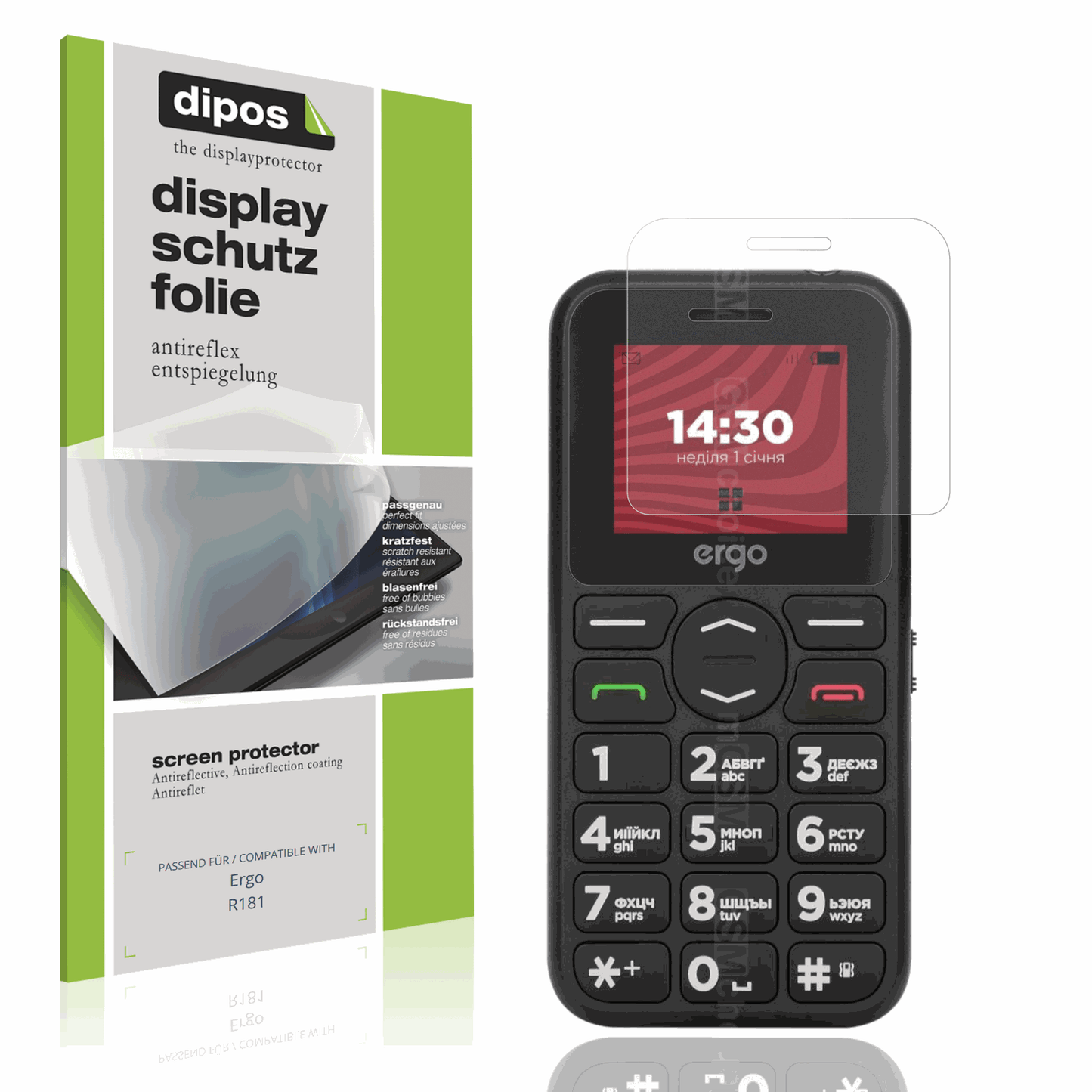 Matte Displayschutzfolie von dipos passend für Ergo R181, präziser Zuschnitt und blasenfrei montiert