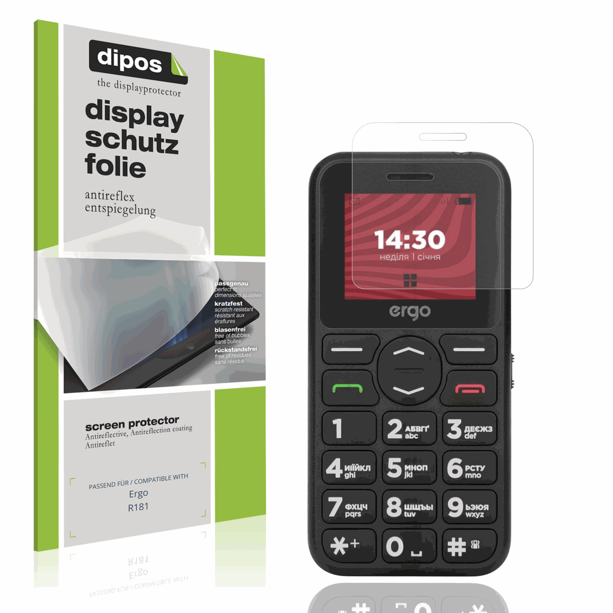 Matte Displayschutzfolie von dipos passend für Ergo R181, präziser Zuschnitt und blasenfrei montiert