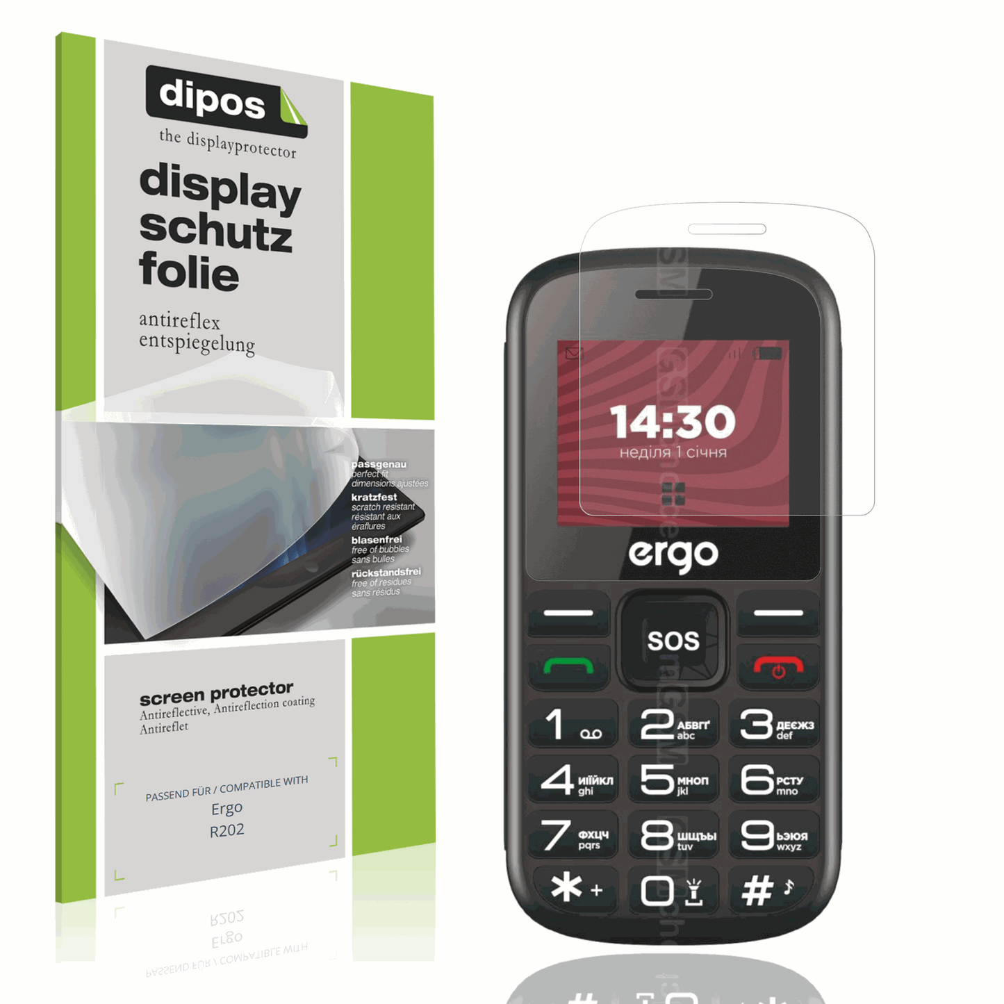 Matte Displayschutzfolie von dipos passend für Ergo R202, präziser Zuschnitt und blasenfrei montiert