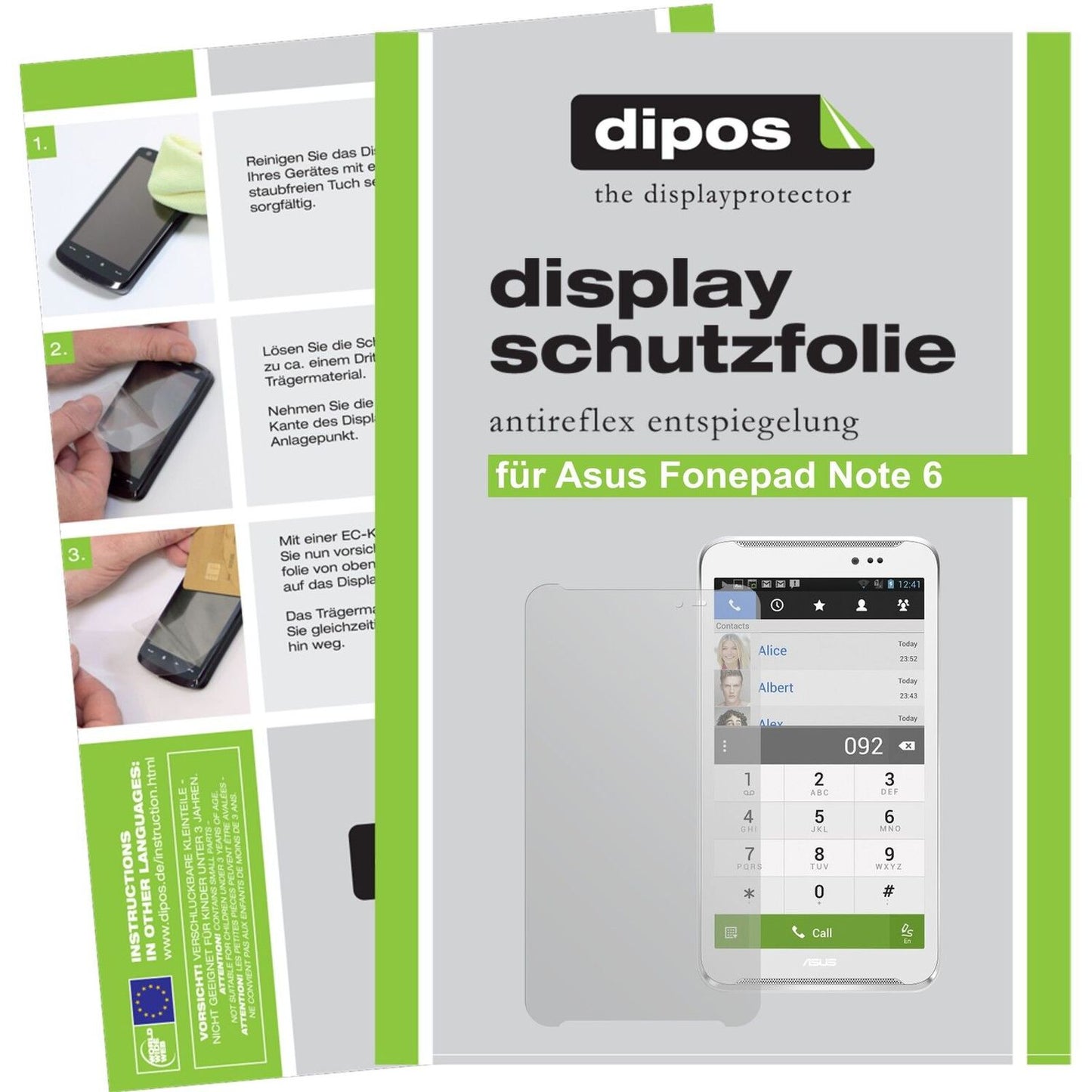 Matte Displayschutzfolie von dipos passend für Fonepad Note 6 Asus, präziser Zuschnitt und blasenfrei montiert
