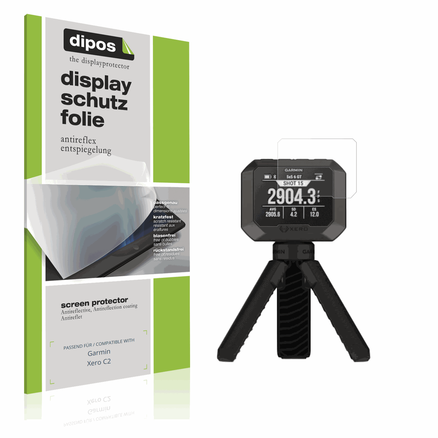 Matte Displayschutzfolie von dipos passend für Garmin Xero C2, präziser Zuschnitt und blasenfrei montiert