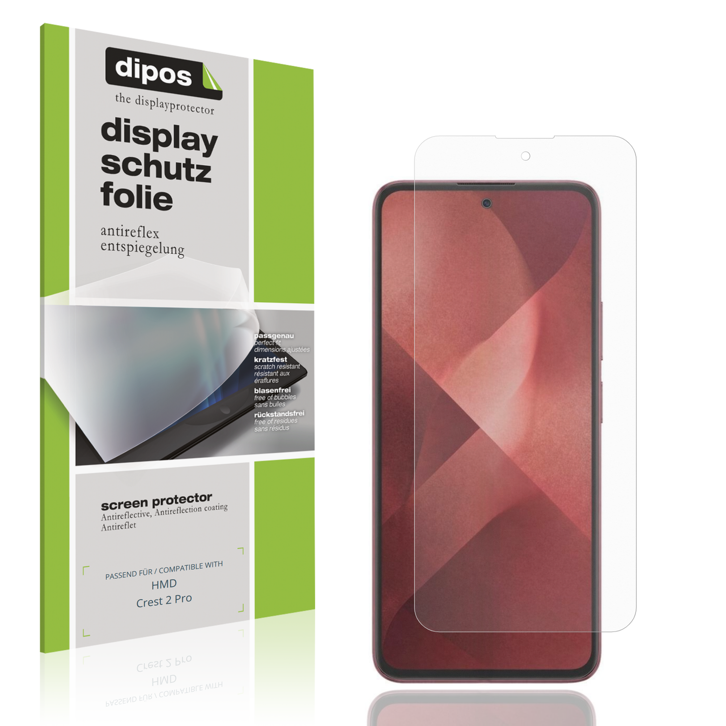 Matte Displayschutzfolie von dipos passend für HMD Crest 2 Pro, präziser Zuschnitt und blasenfrei montiert
