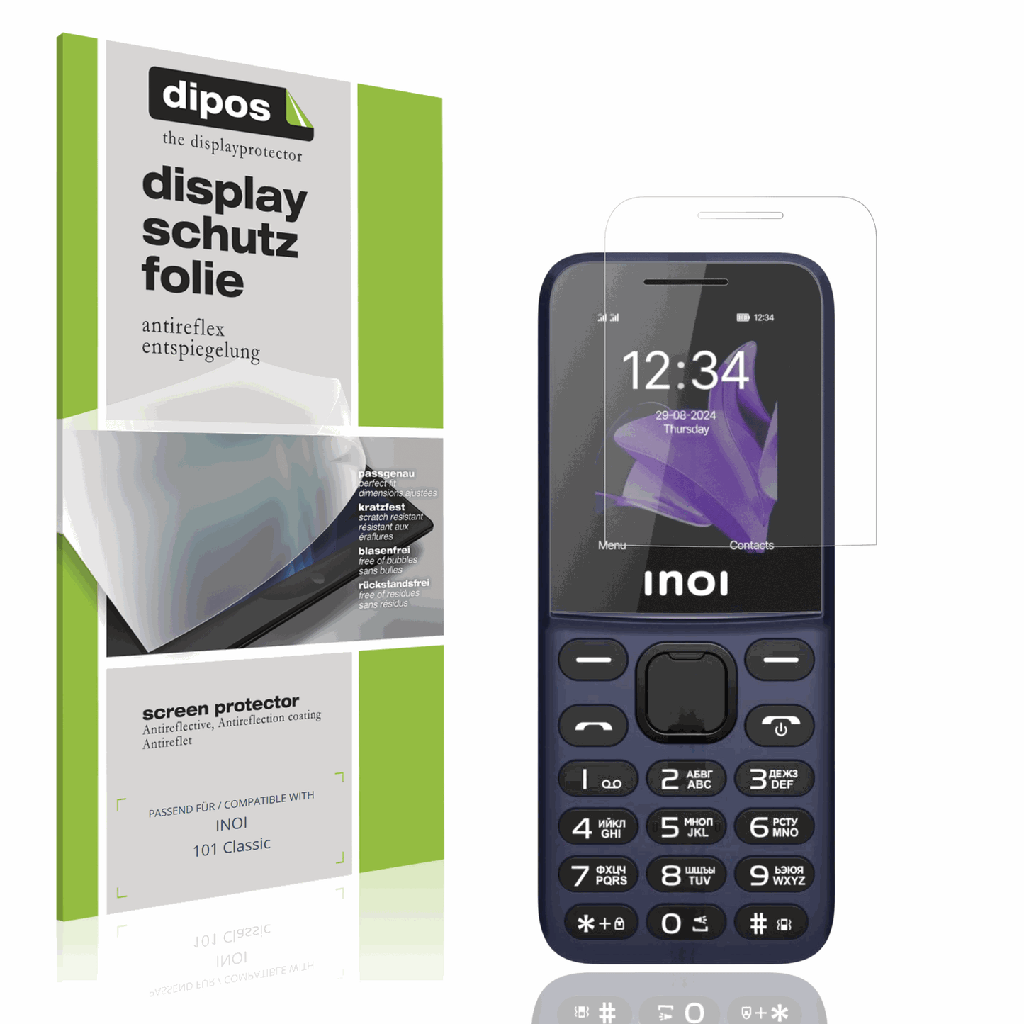 Matte Displayschutzfolie von dipos passend für INOI 101 Classic, präziser Zuschnitt und blasenfrei montiert