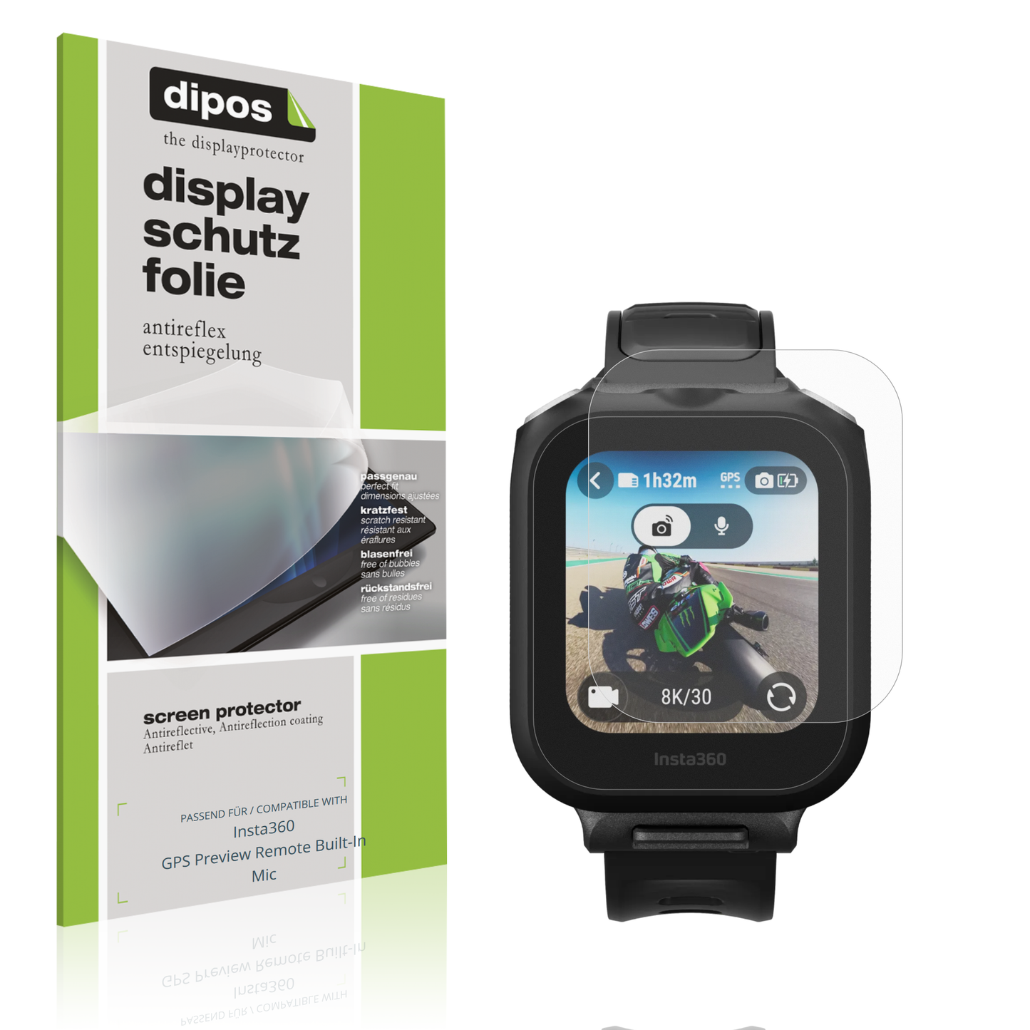 Matte Displayschutzfolie von dipos passend für Insta360 GPS Preview Remote Built-In Mic, präziser Zuschnitt und blasenfrei montiert